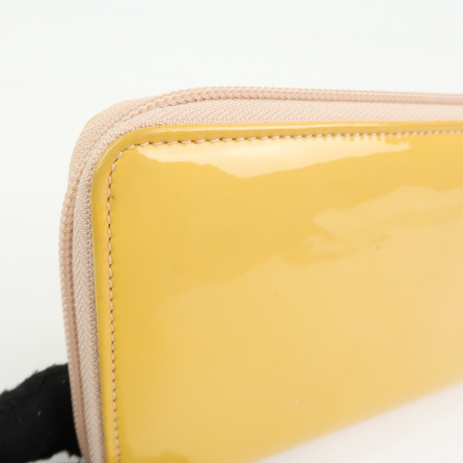 CHANEL Makeup COCO Mark Patent Leather Long Wallet Yellow
