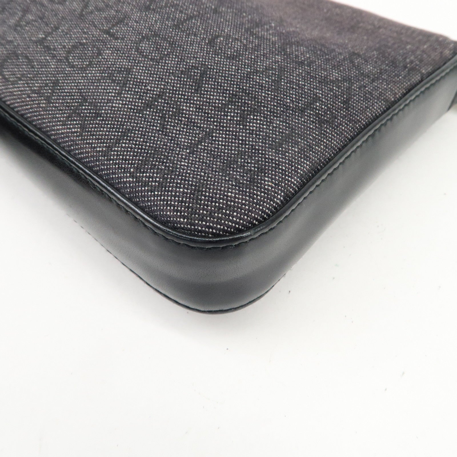 BVLGARI LOGO Mania Canvas Leather Shoulder Bag Hand Bag Black