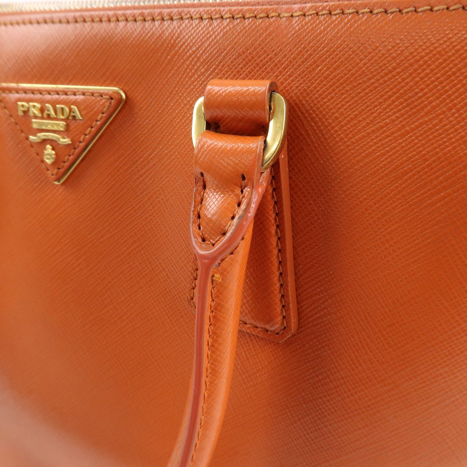 PRADA Triangle Logo Leather 2Way Hand Bag Orange 1BA863 Used