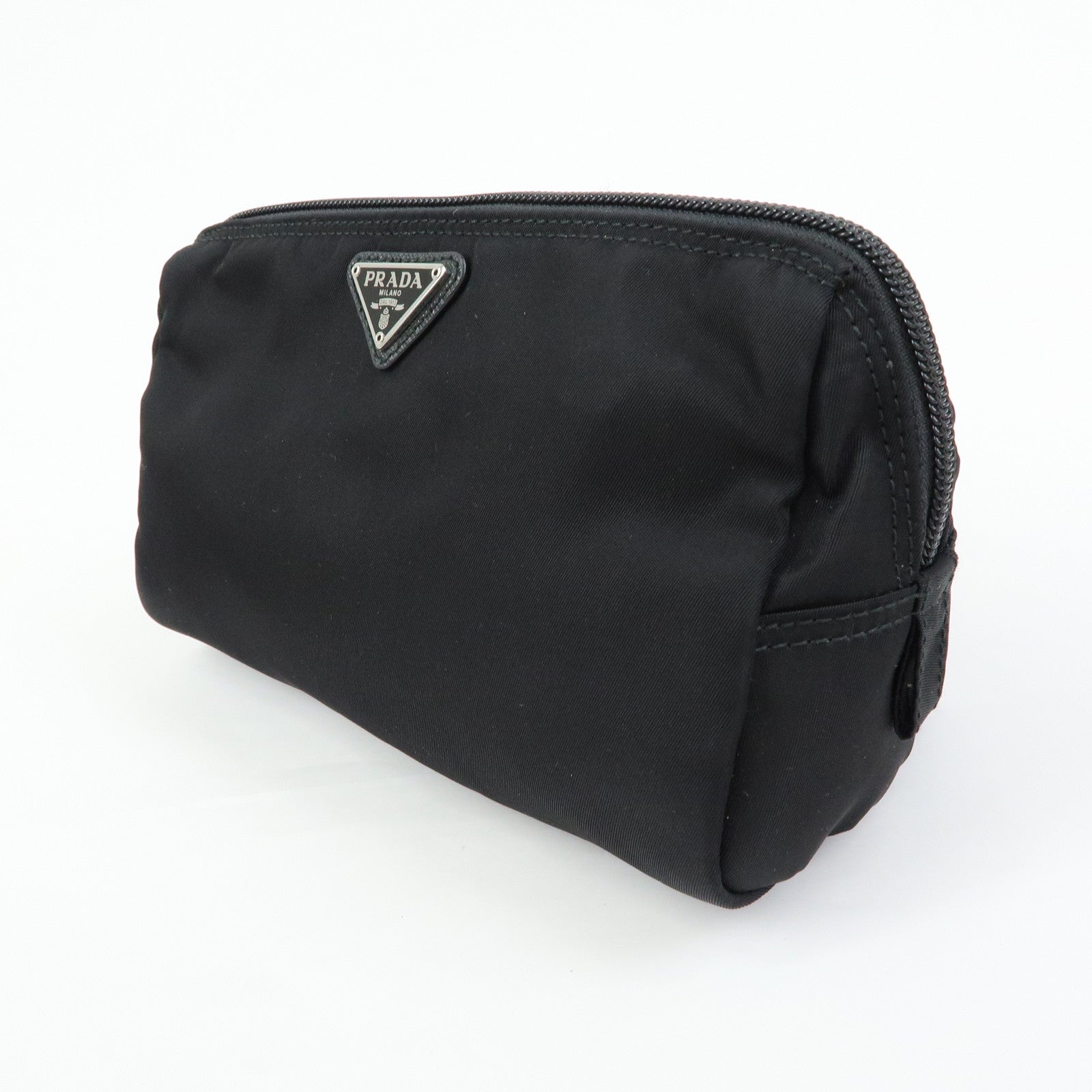 PRADA Triangle Logo Nylon Saffiano Leather Cosmetic Pouch 1NA693
