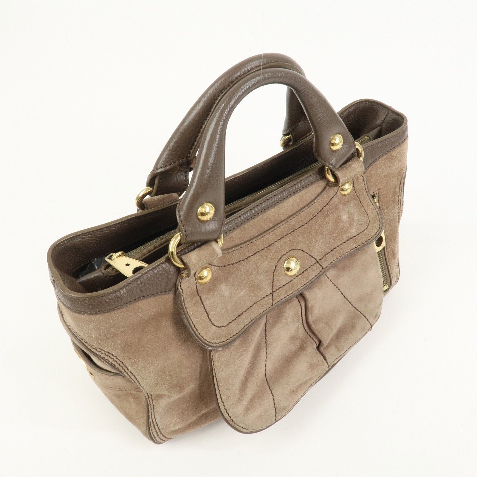 CELINE Boogie Bag Suede Leather Hand Bag Beige Brown