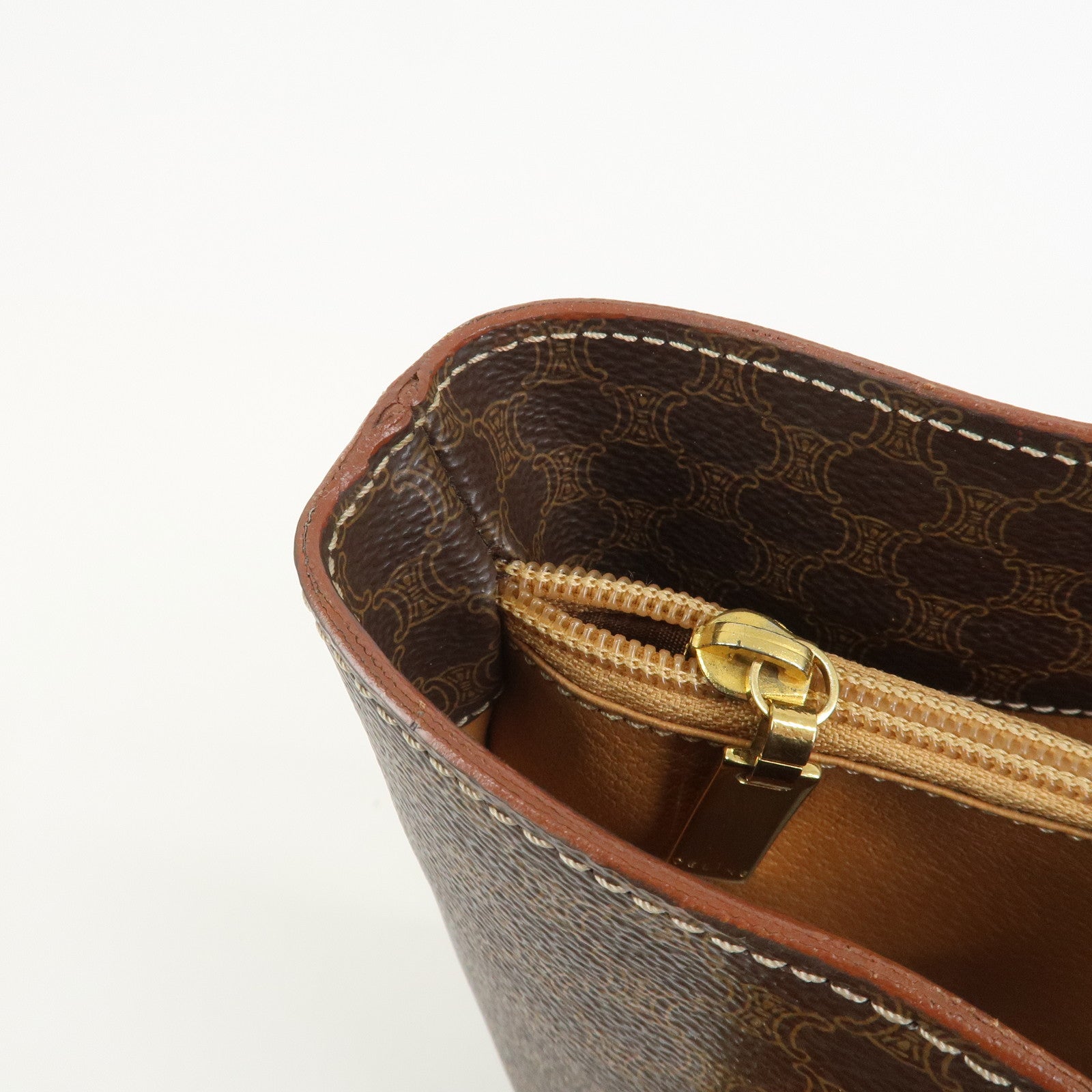CELINE Macadam PVC Canvas Leather Tote Bag Hand Bag Brown