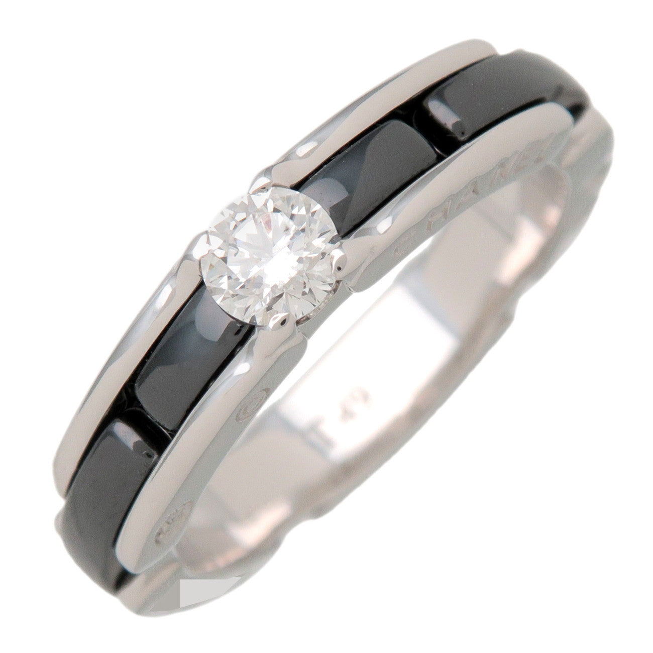 CHANEL Ultra Collection 1P Diamond Ring 750WG Black Ceramic J3095