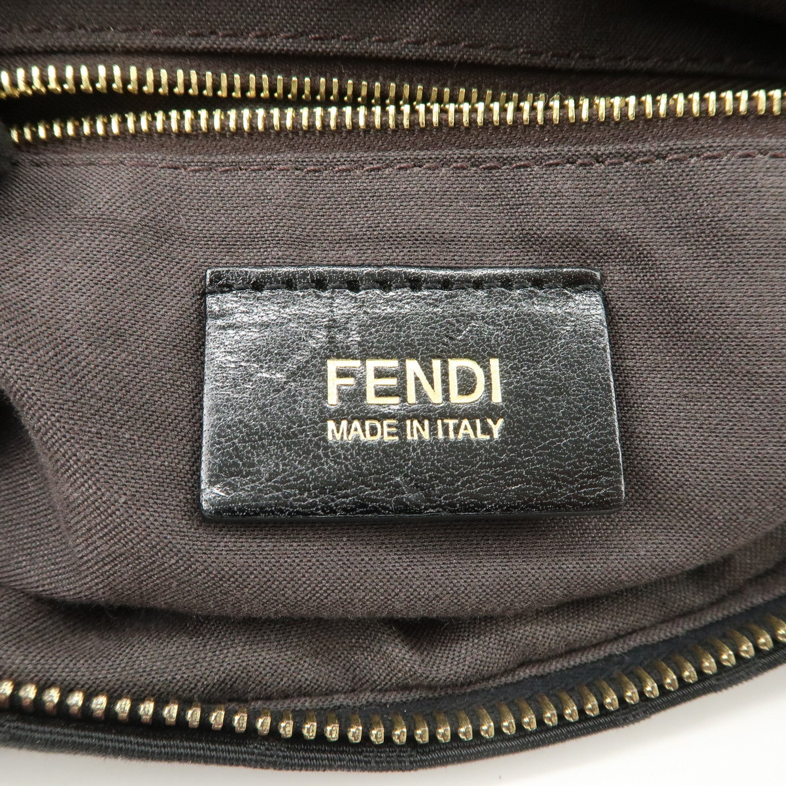 FENDI Zucca Canvas Leather Gathered Shoulder Bag Black 8BR448