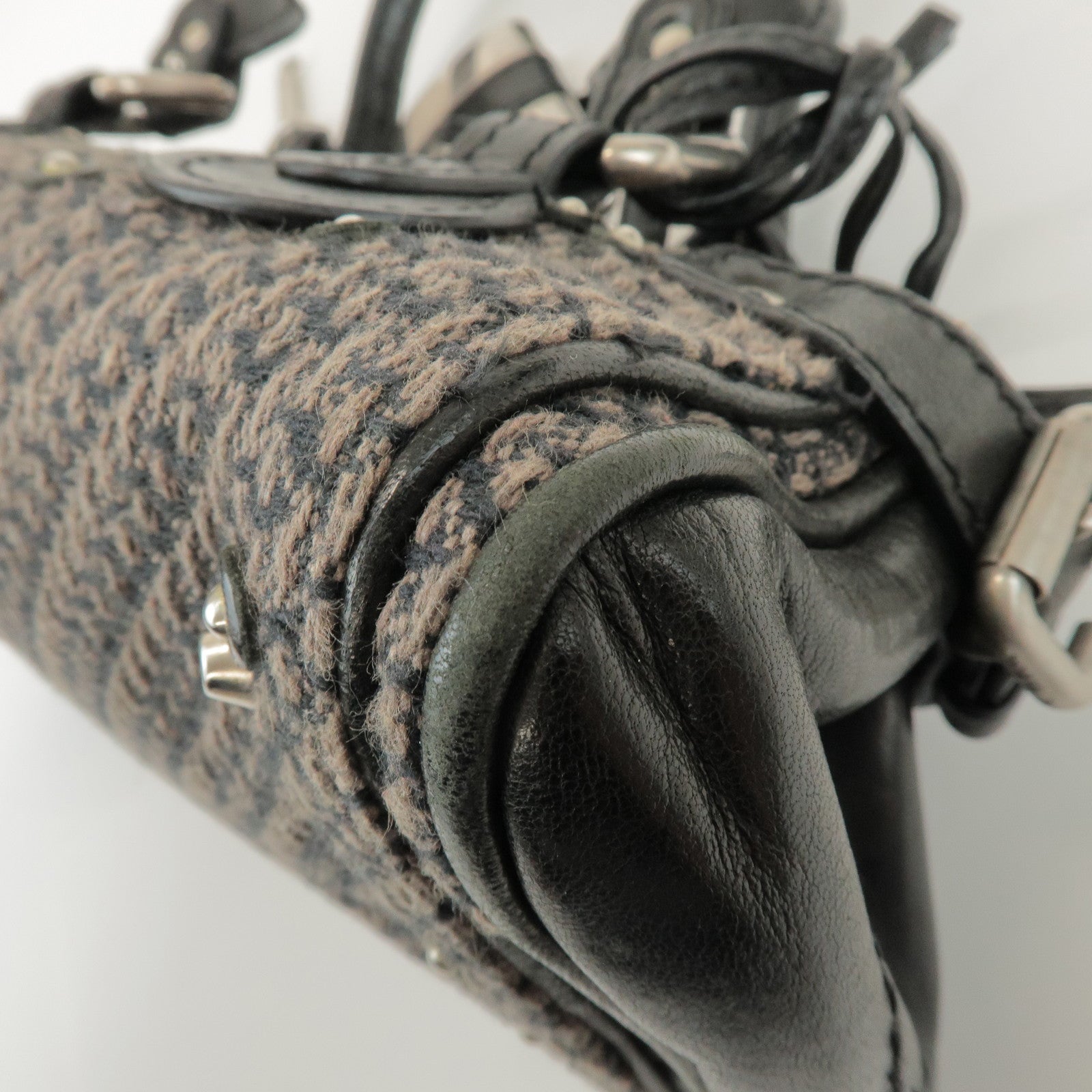 Chloe Paddington Mini Tweed Leather Hand Bag Black Brown