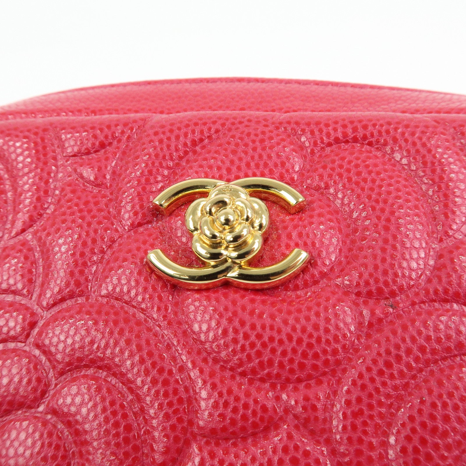 CHANEL Camellia COCO Mark Caviarskin Cosmetic Accessory Pouch Pink