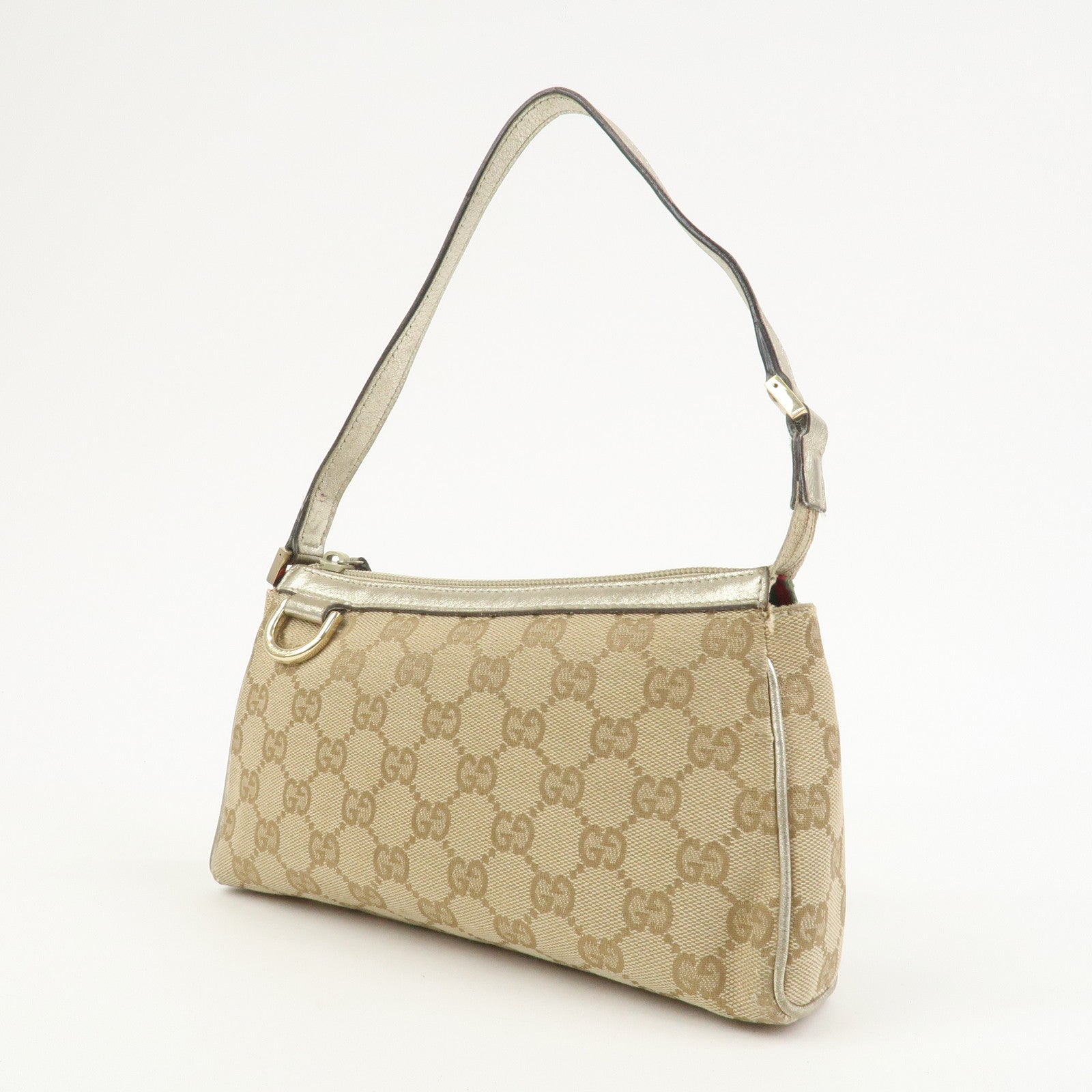 GUCCI Abbey GG Canvas Leather Pouch Hand Bag Beige Gold 145750