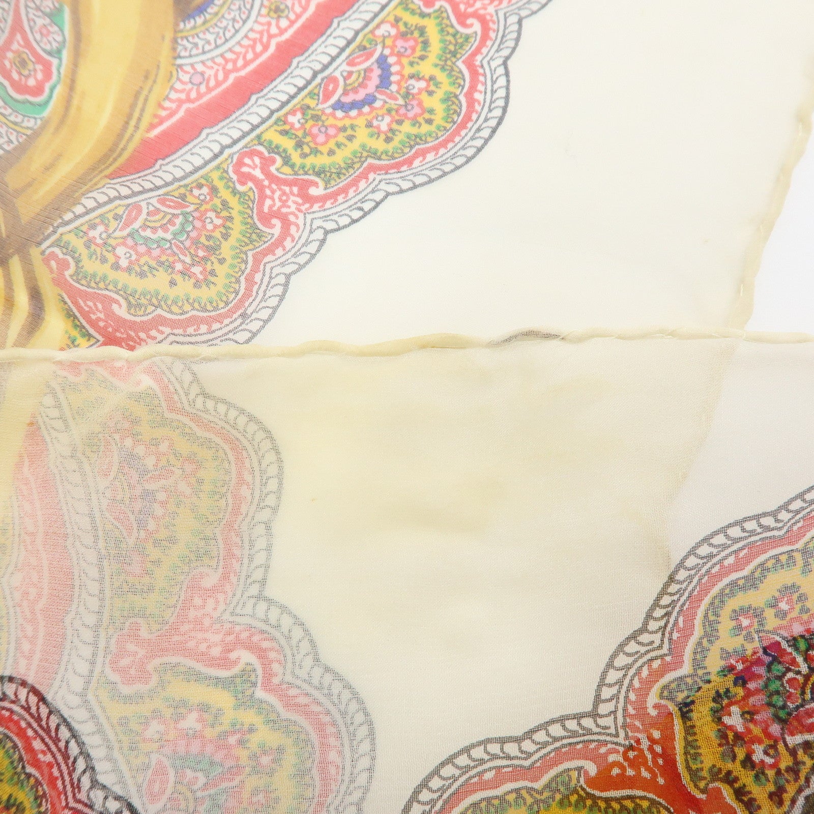 CHANEL Silk 100% Paisley Chain Pattern Scarf Gold Red