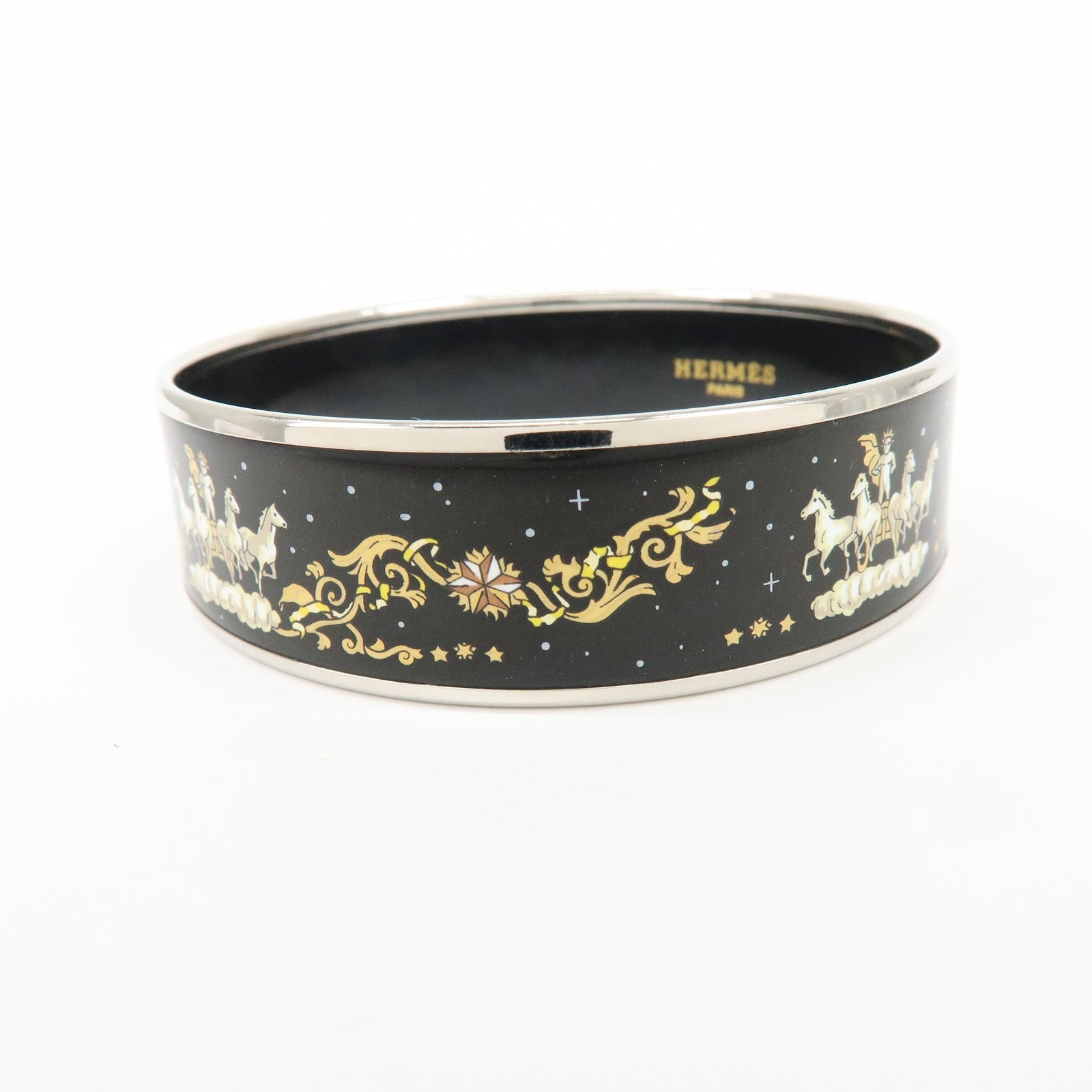HERMES Email GM Plated Bangle Bracelet Horse Bangle Black Silver