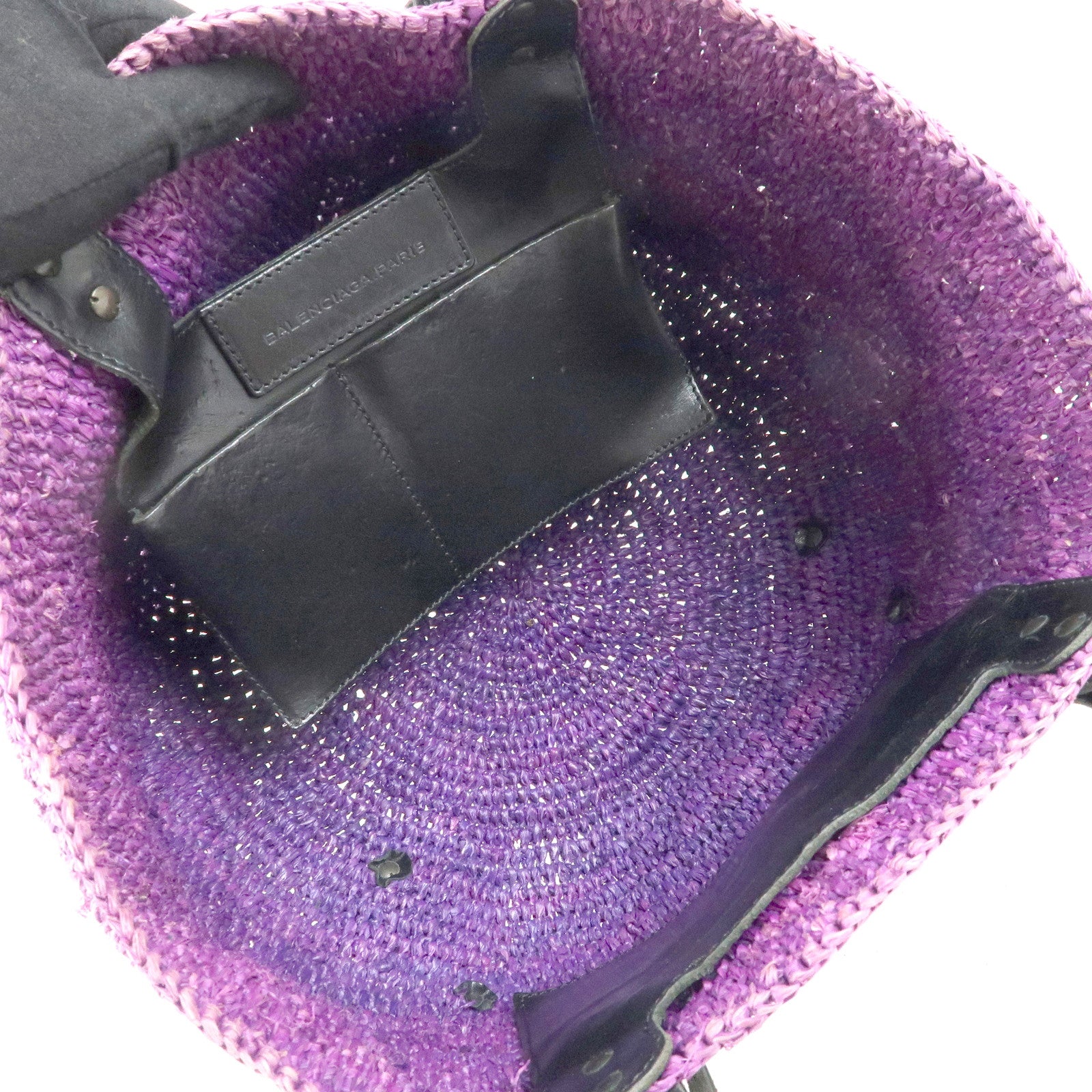 BALENCIAGA Leather Raffia Small Hand Bag Purple Black 236741