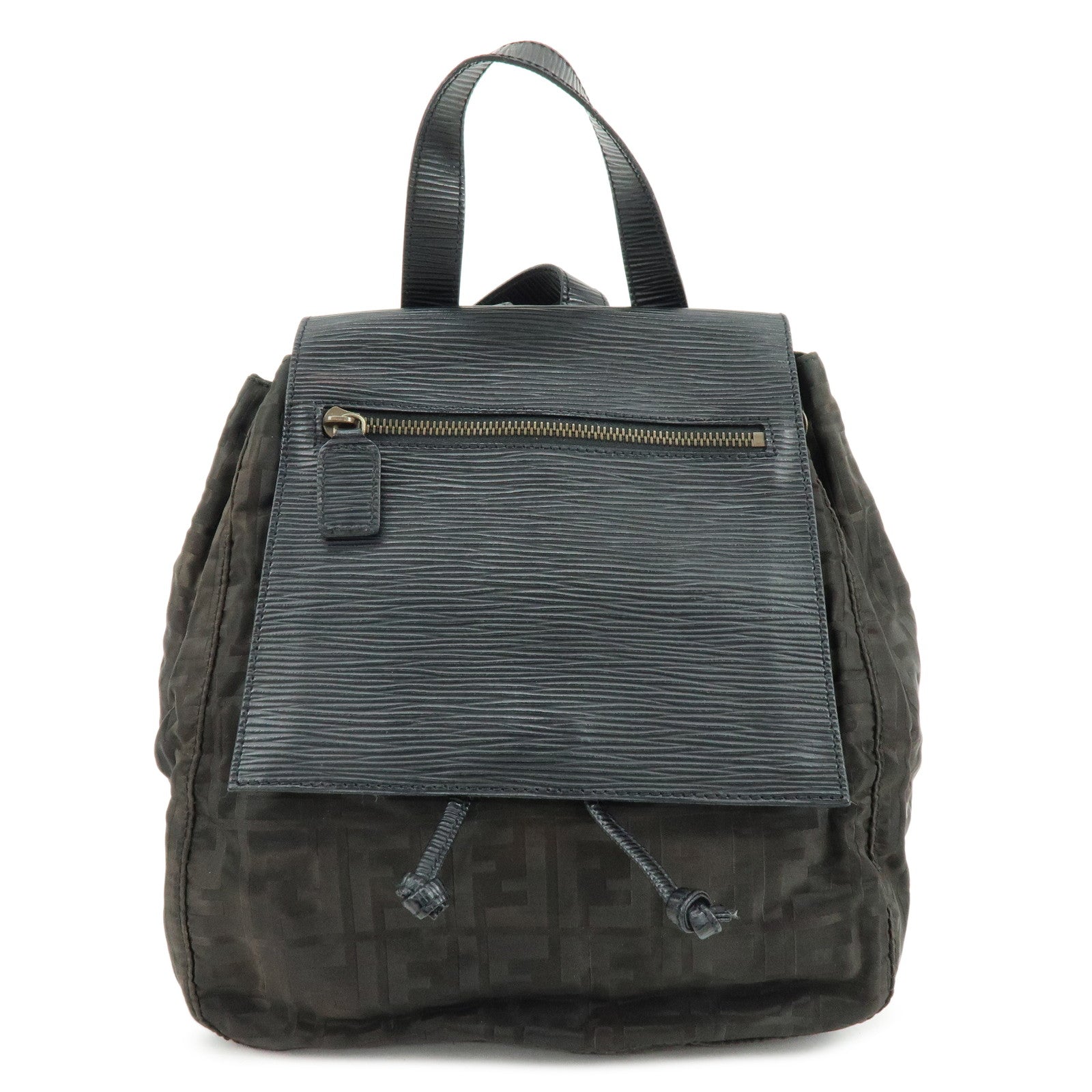 FENDI Logo Zucca Nylon Leather Backpack Rucksack Black