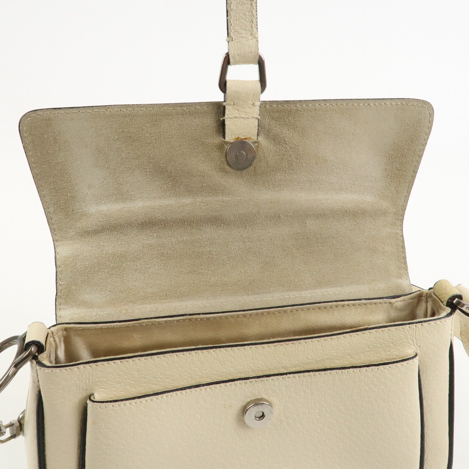 PRADA Logo Leather Shoulder Bag Hand Bag Ivory