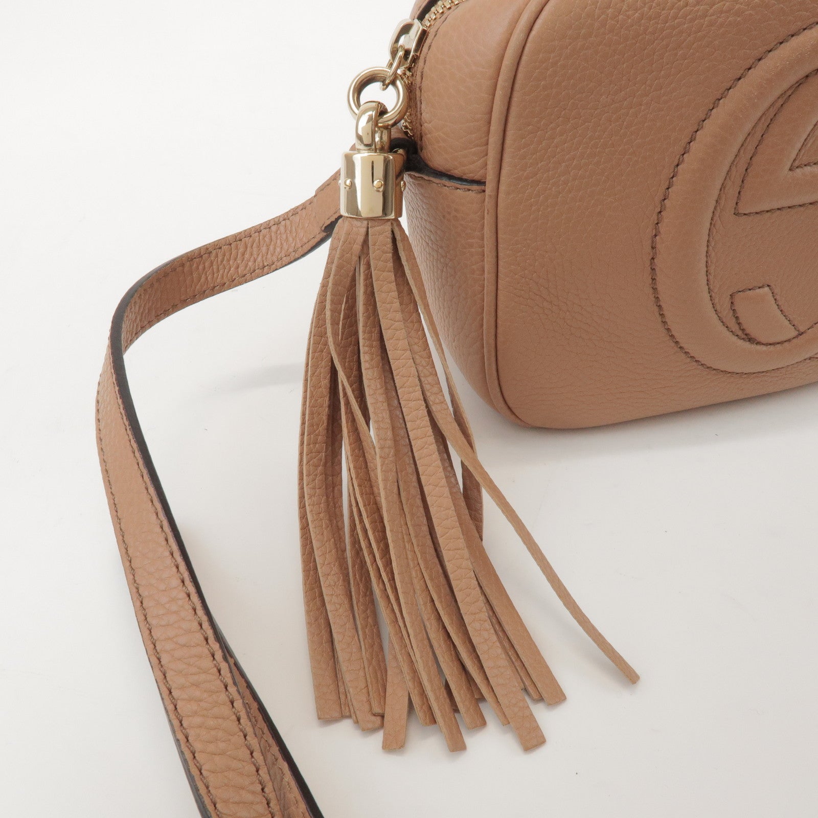 GUCCI SOHO Interlocking G Leather Shoulder Bag Beige 308364