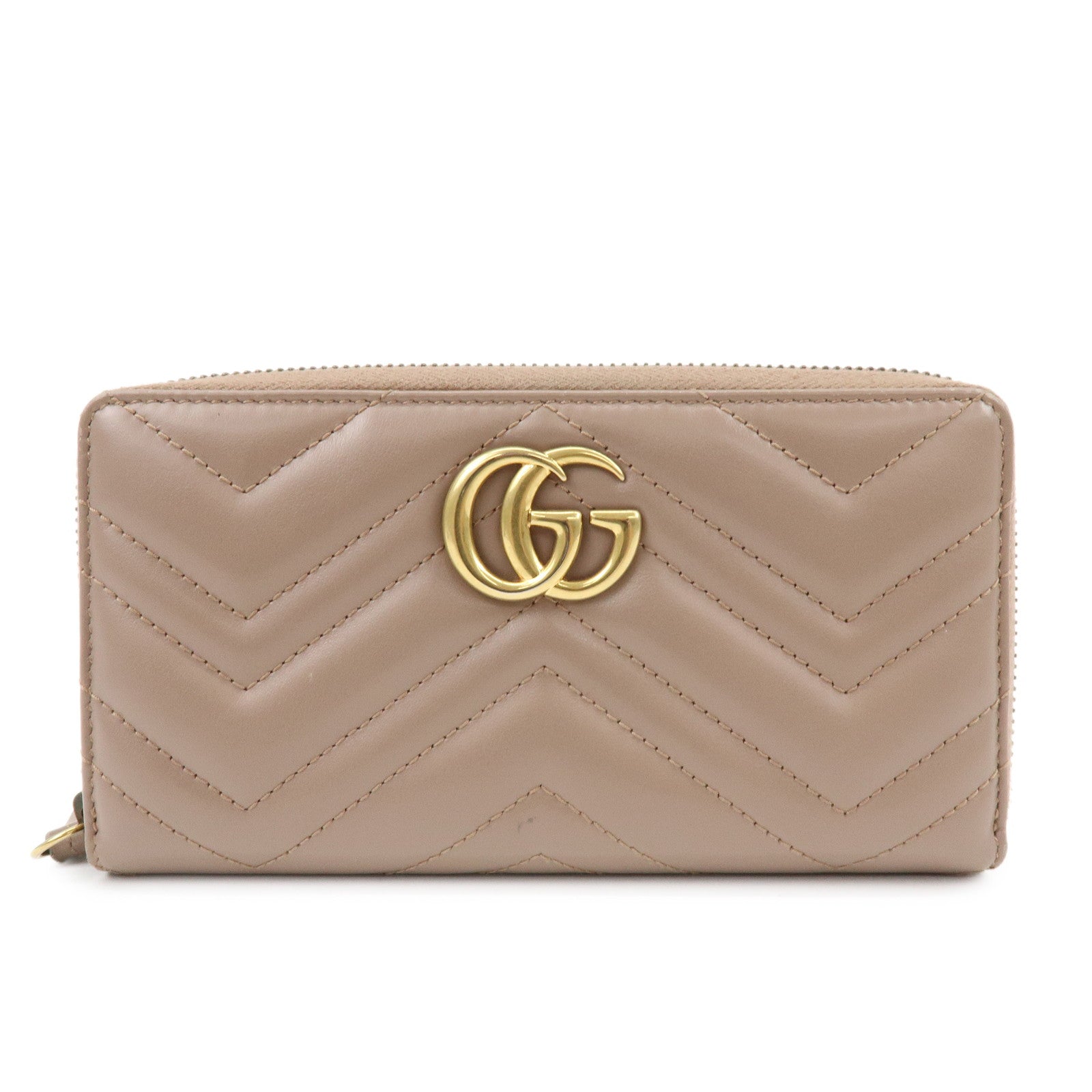 GUCCI GG Marmont Chevron Leather Long Wallet Beige 443123