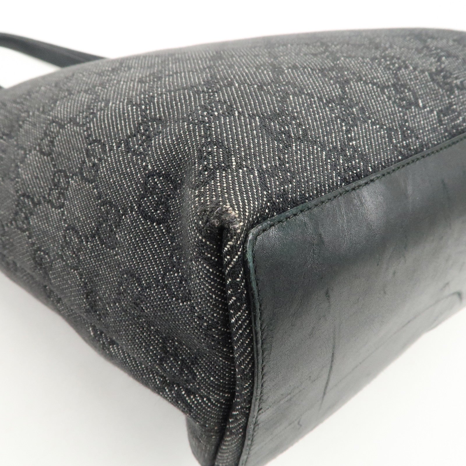 GUCCI GG Monogram Denim Leather Tote Bag Shoulder Bag Black 31243