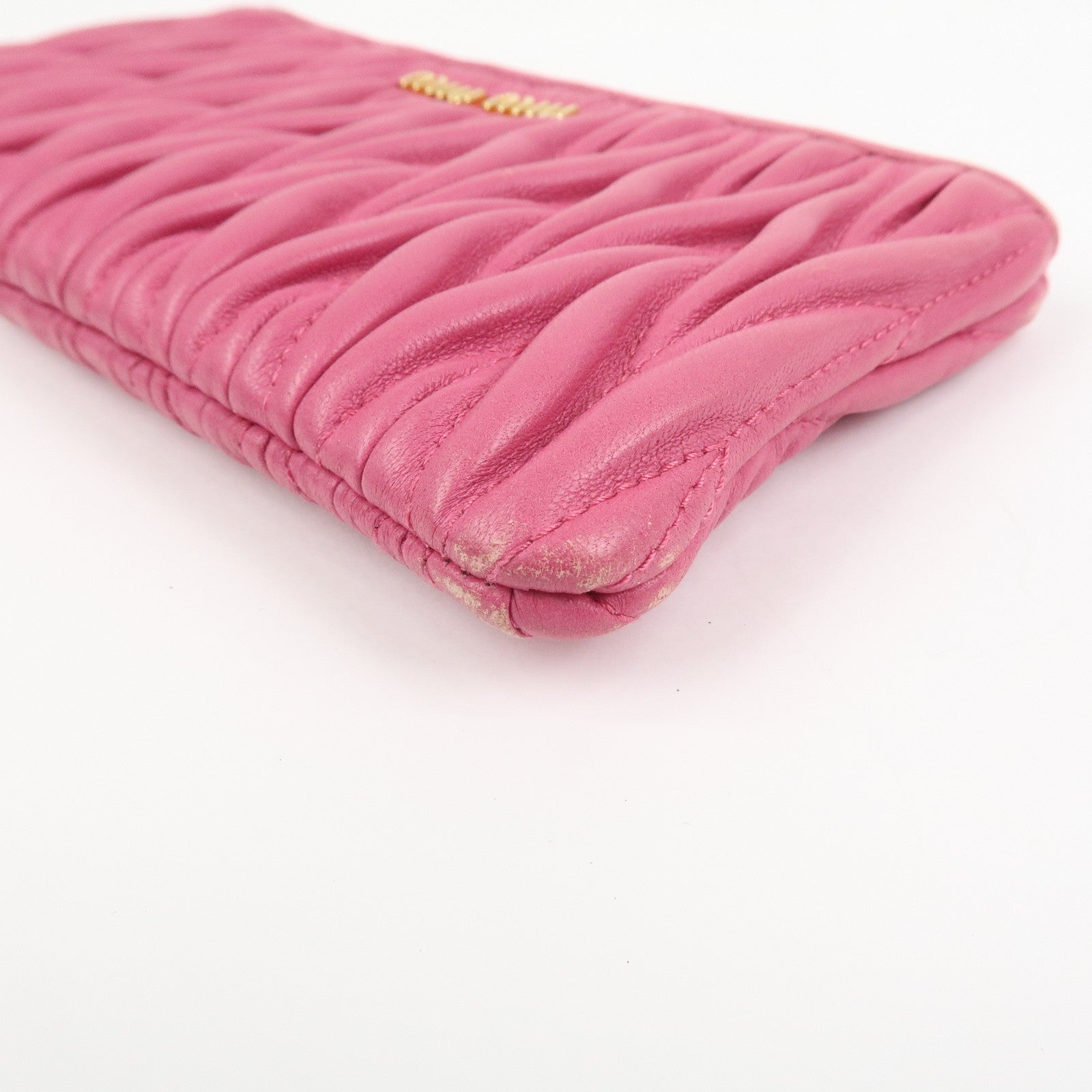 MIU MIU Matelasse Logo Leather Cosmetic Accessory Pouch Pink 5MB003