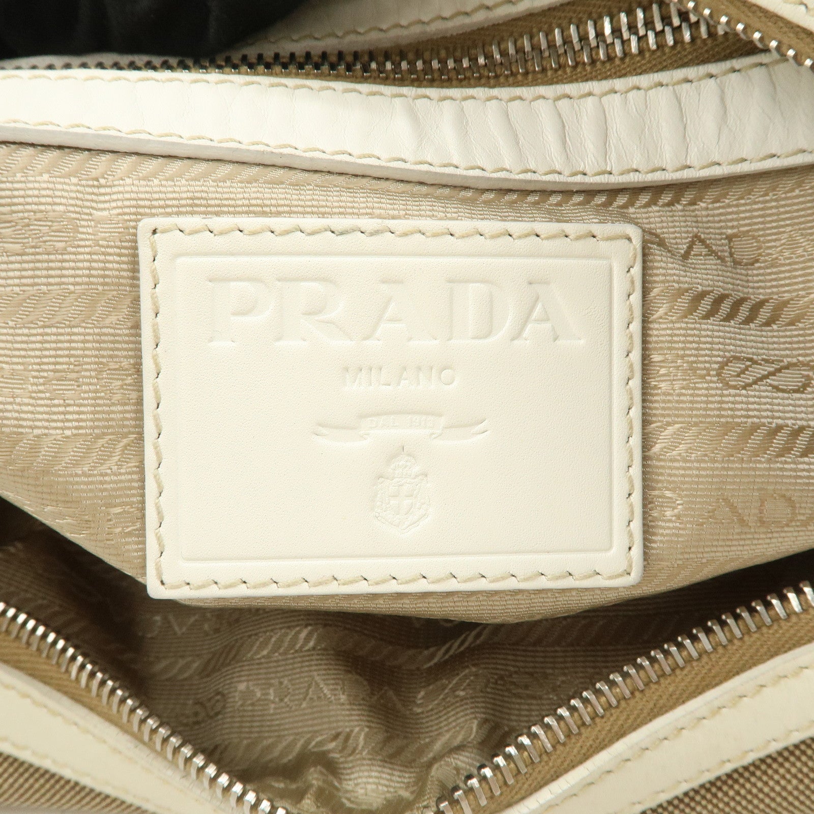 PRADA Logo Jacquard Canvas Leather Shoulder Bag Hand Bag BR3423