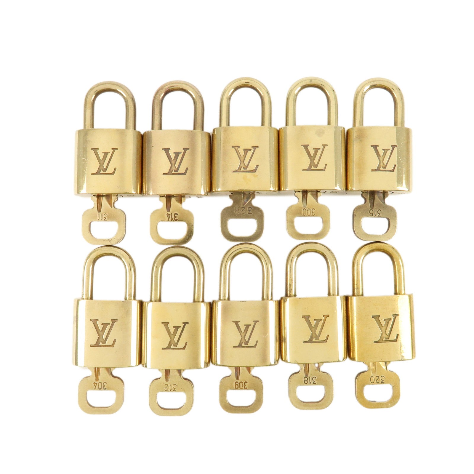 Louis Vuitton Set of 10 Lock & Key Cadena Key Lock Metal Gold Used