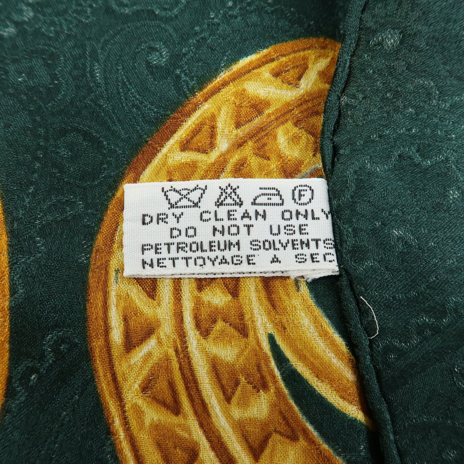 CHANEL COCO Mark Silk 100% Scarf Green Gold