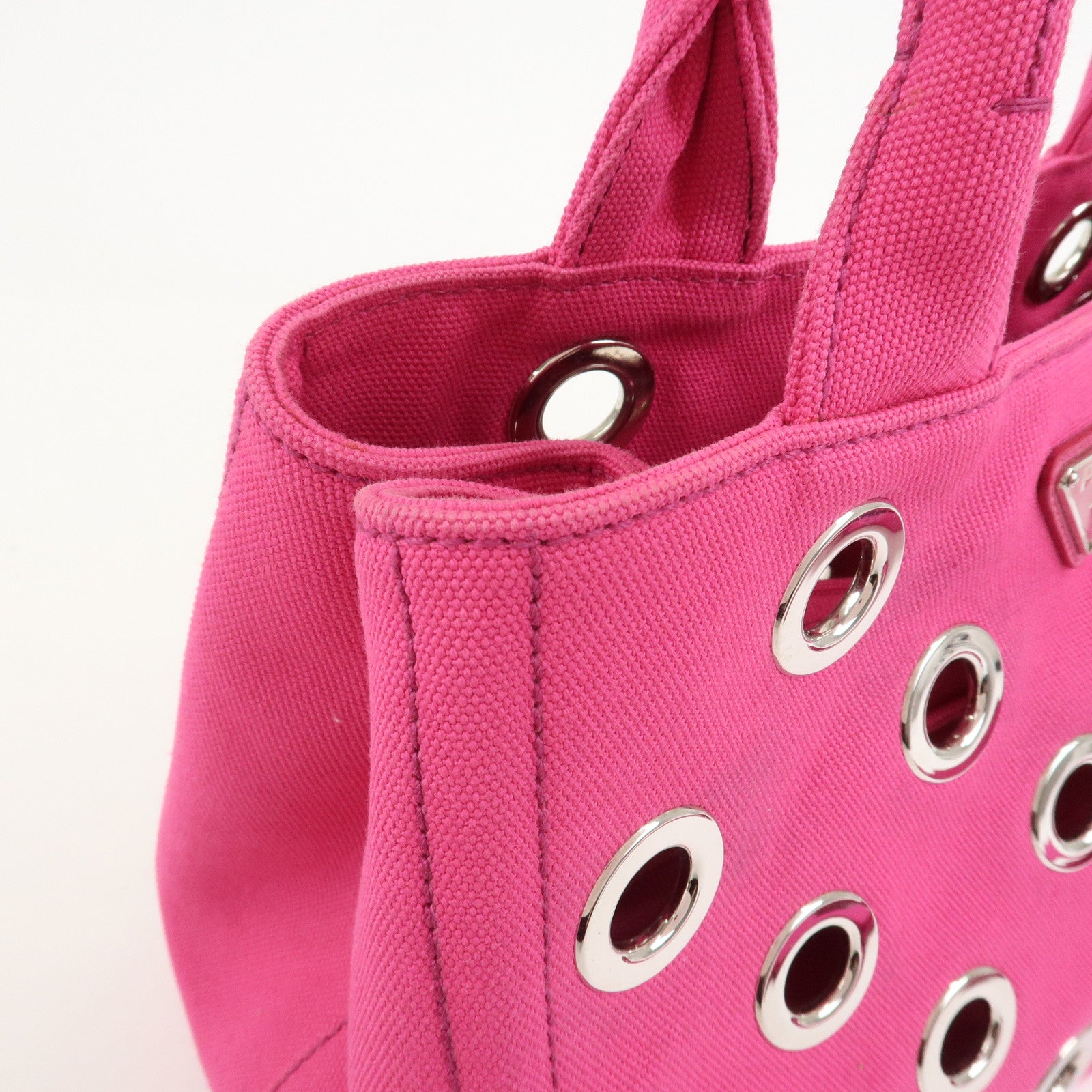 PRADA Grommet Canapa Mini Canvas 2Way Bag Hand Bag Pink 1BG439