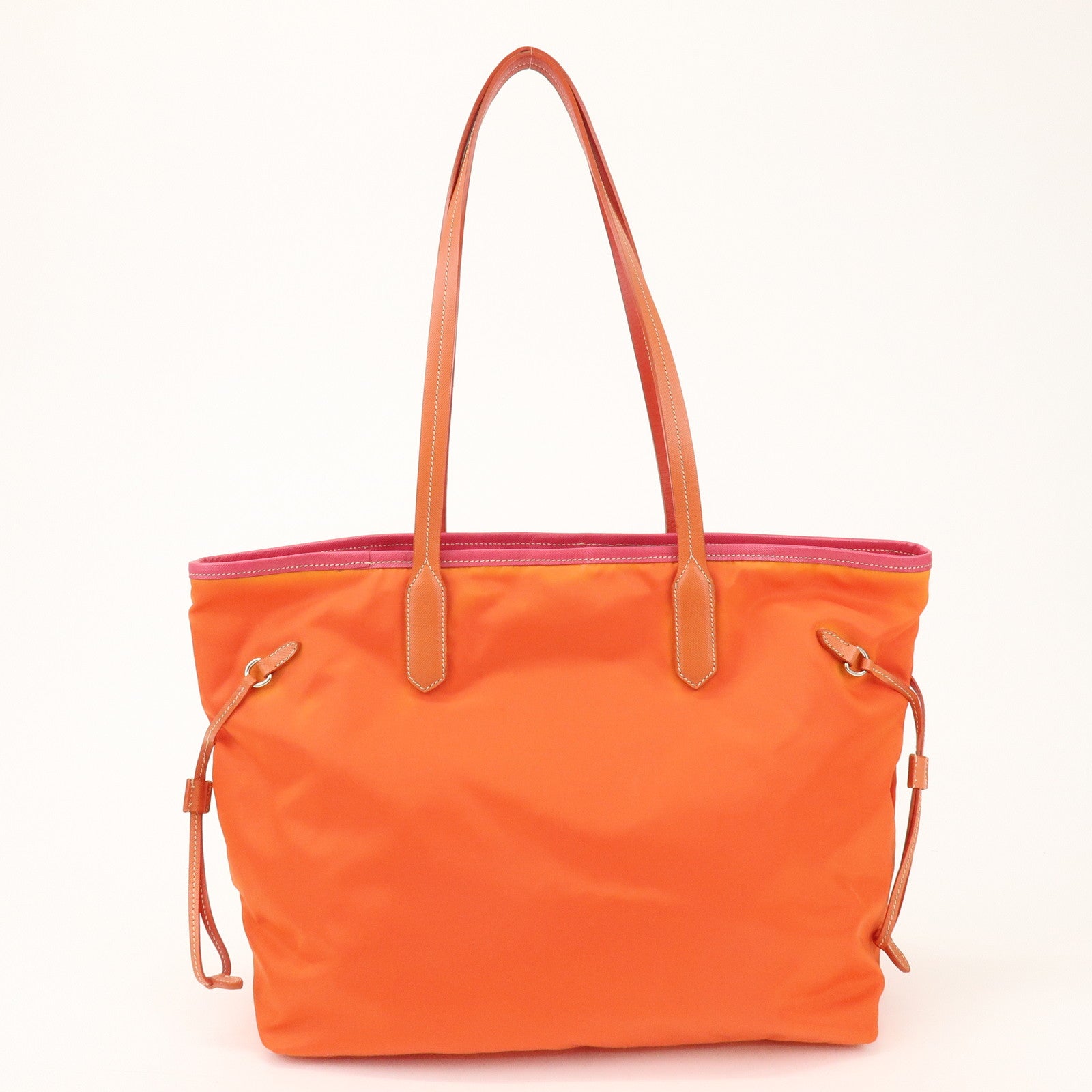 PRADA Nylon Saffiano Leather Tote Bag Orange Pink BR3924