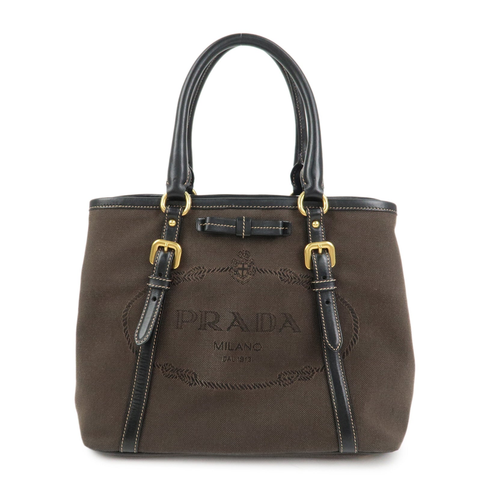 PRADA Jacquard Leather 2Way Bag Tote Bag Hand Bag Brown BN1841