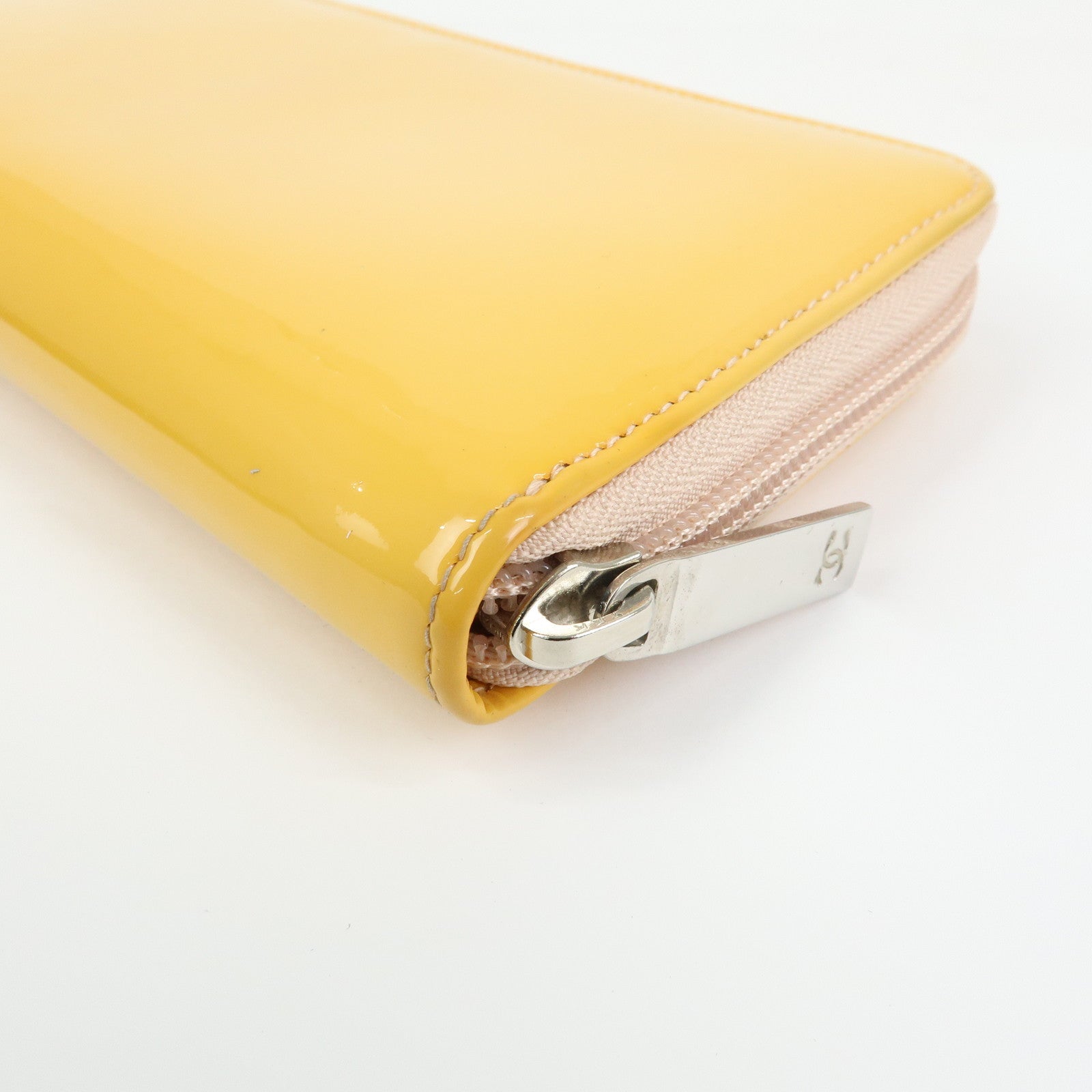CHANEL Makeup COCO Mark Patent Leather Long Wallet Yellow