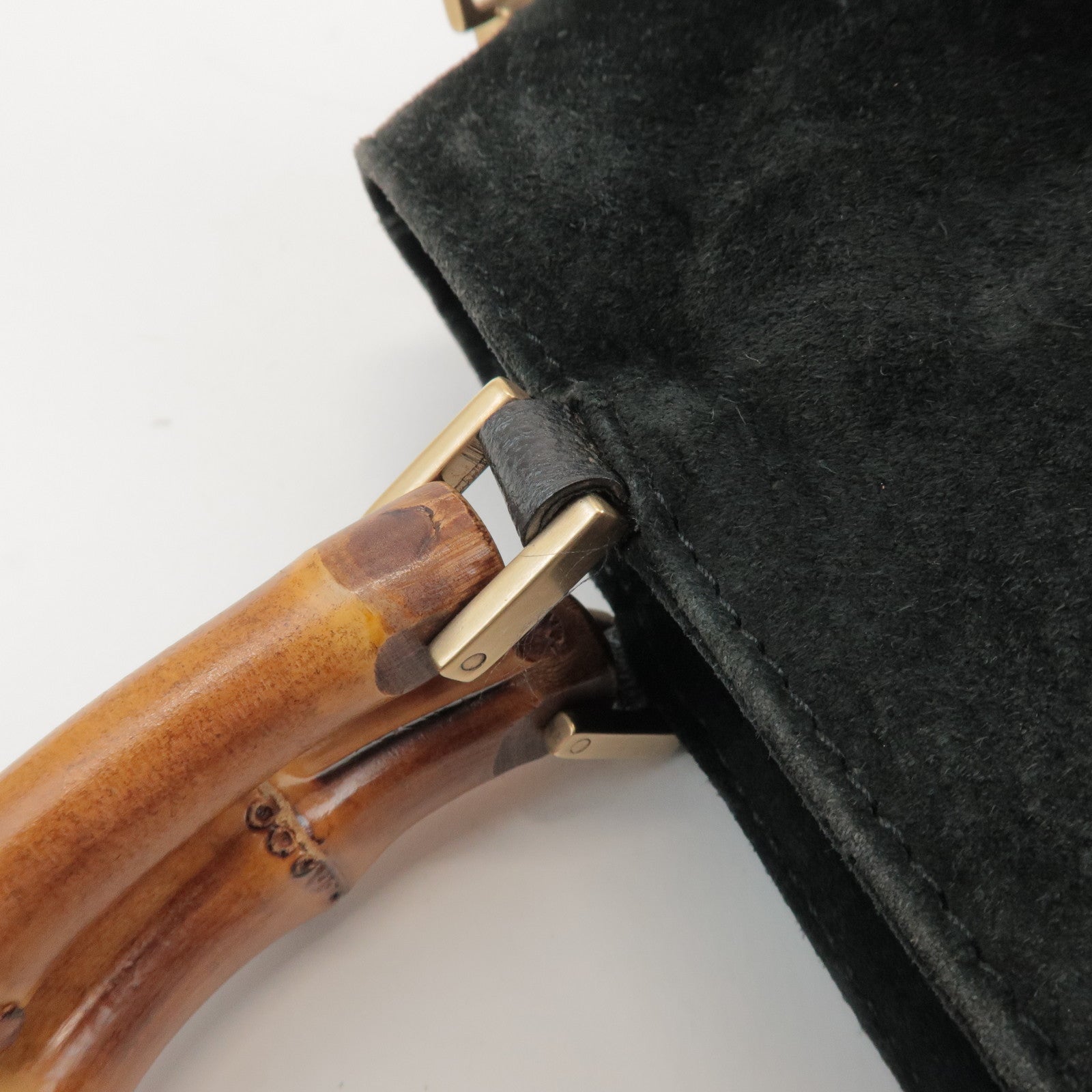GUCCI Bamboo Suede 2Way Bag Hand Bag Shoulder Bag Black 0022122
