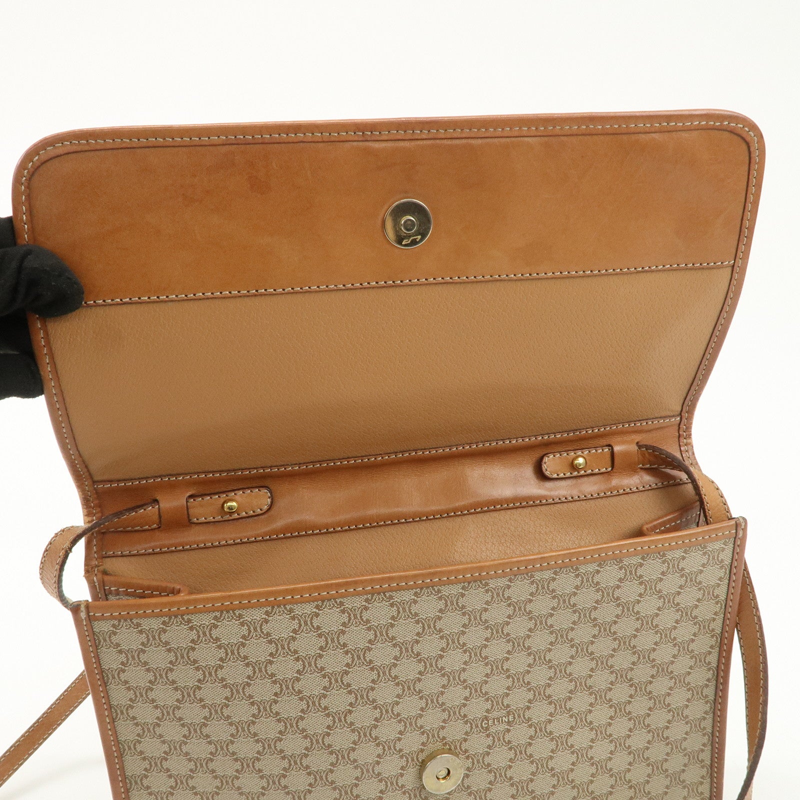 CELINE Macadam PVC Leather 2Way Bag Shoulder Bag Beige