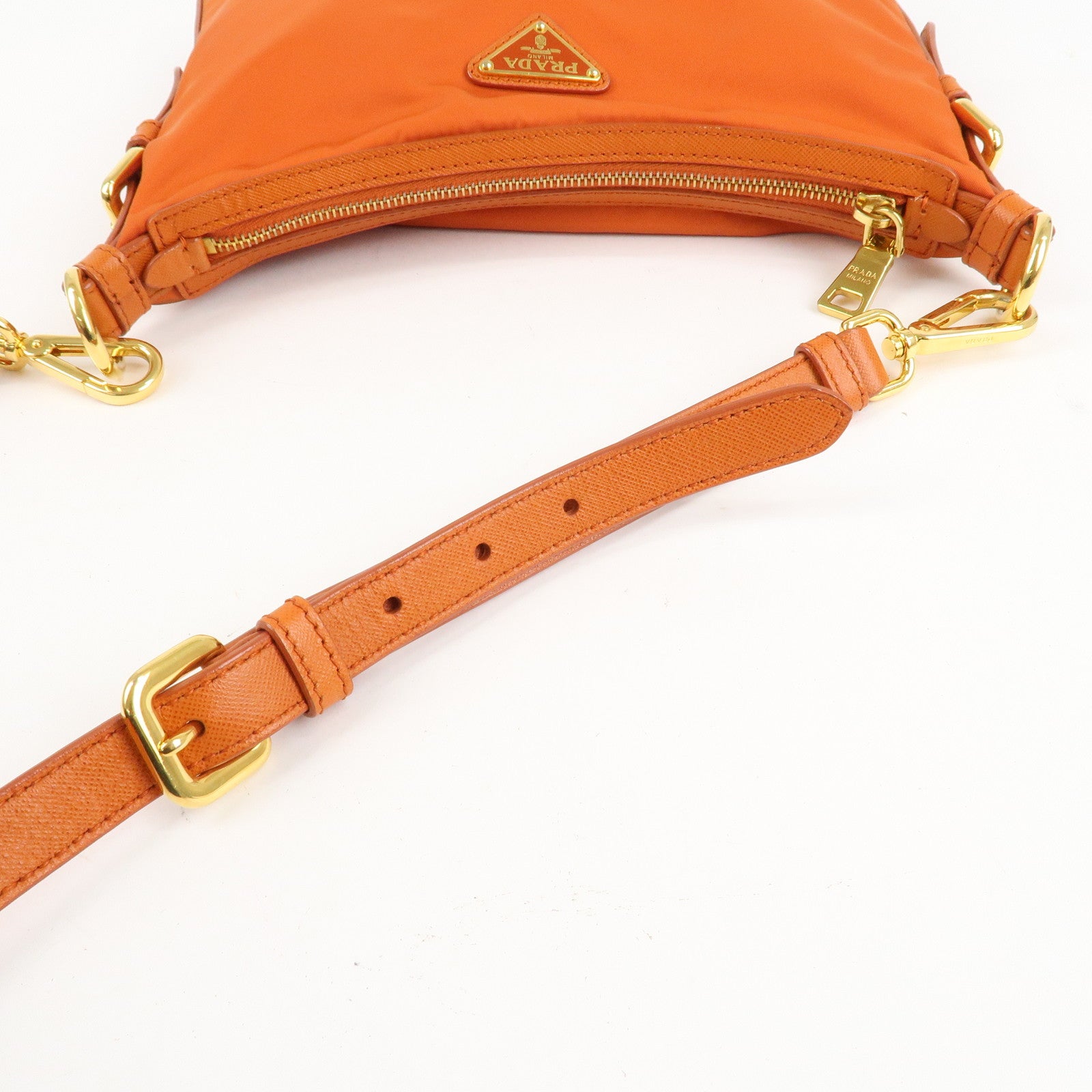 PRADA Triangle Logo Nylon Leather 2Way Shoulder Bag Orange Used