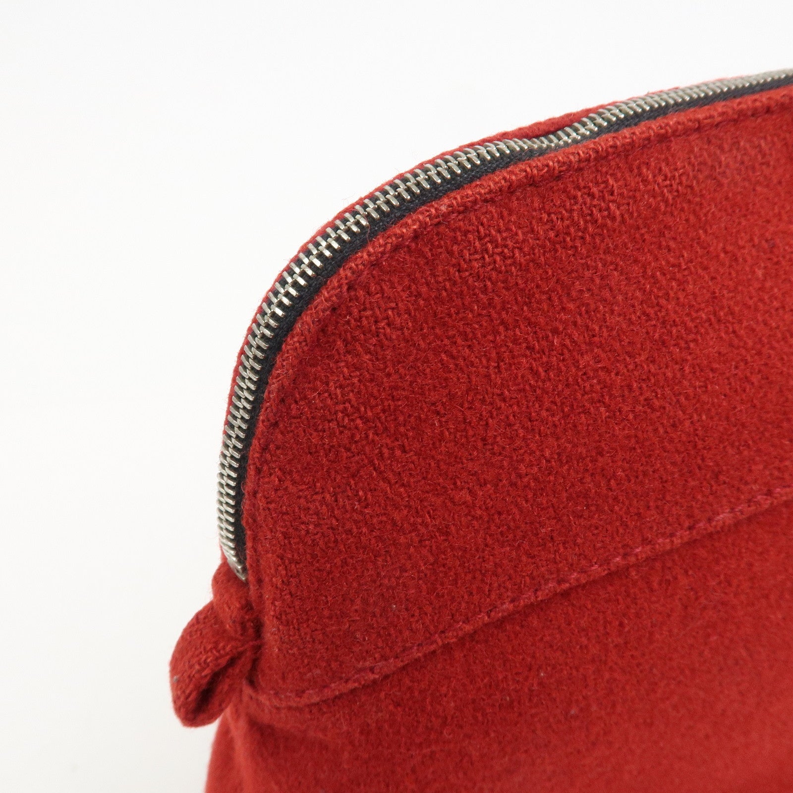 HERMES Wool 100% Leather Bolide Pouch MM Cosmetic Pouch Red