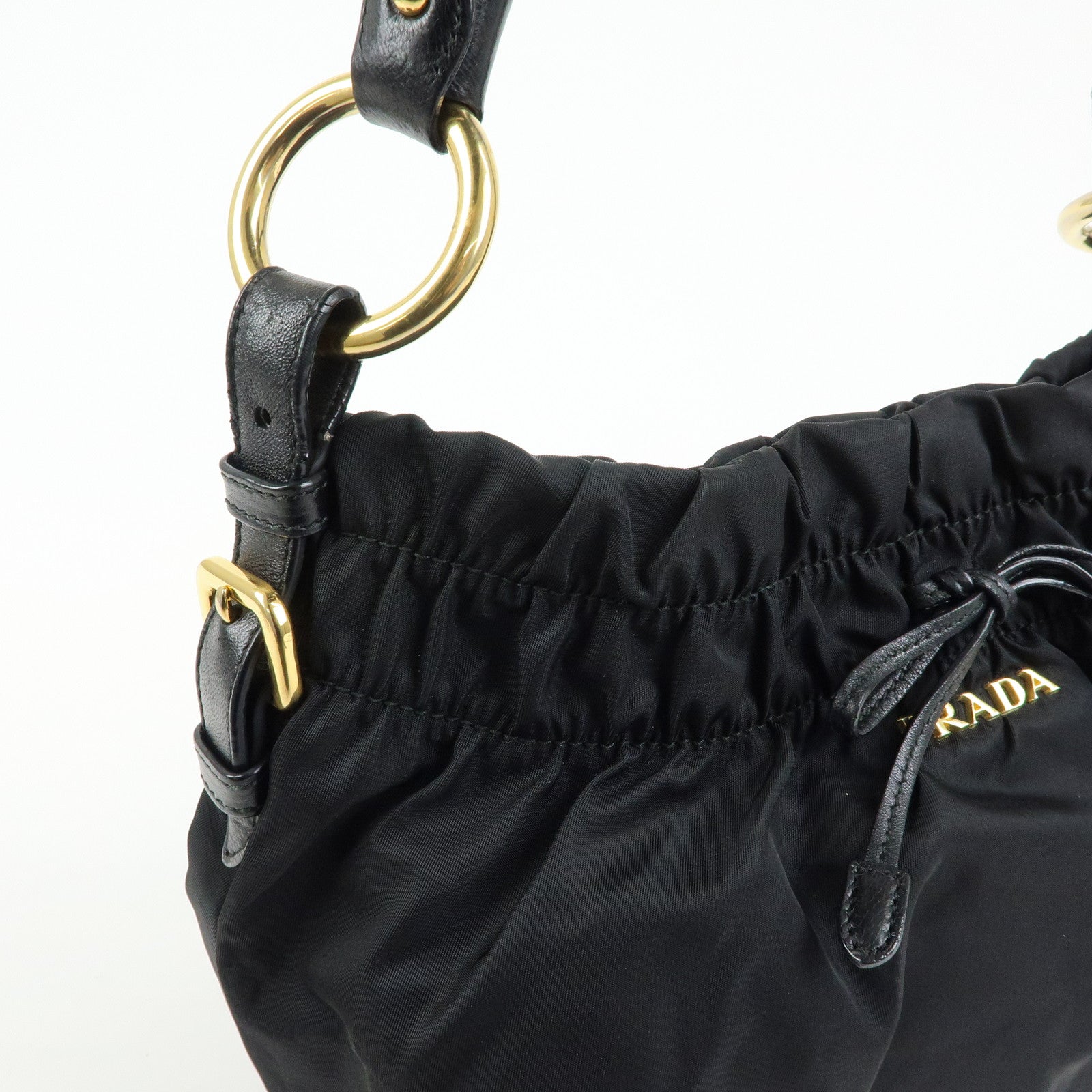 PRADA Ribbon Nylon Leather Shoulder Bag Hand Bag Black BR4237