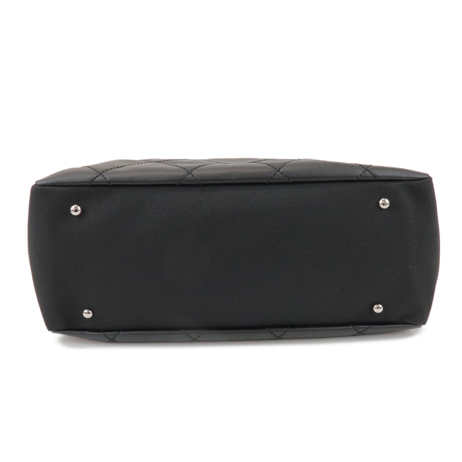 CHANEL Paris Biarritz MM Leather Canvas Tote Bag Black A34209