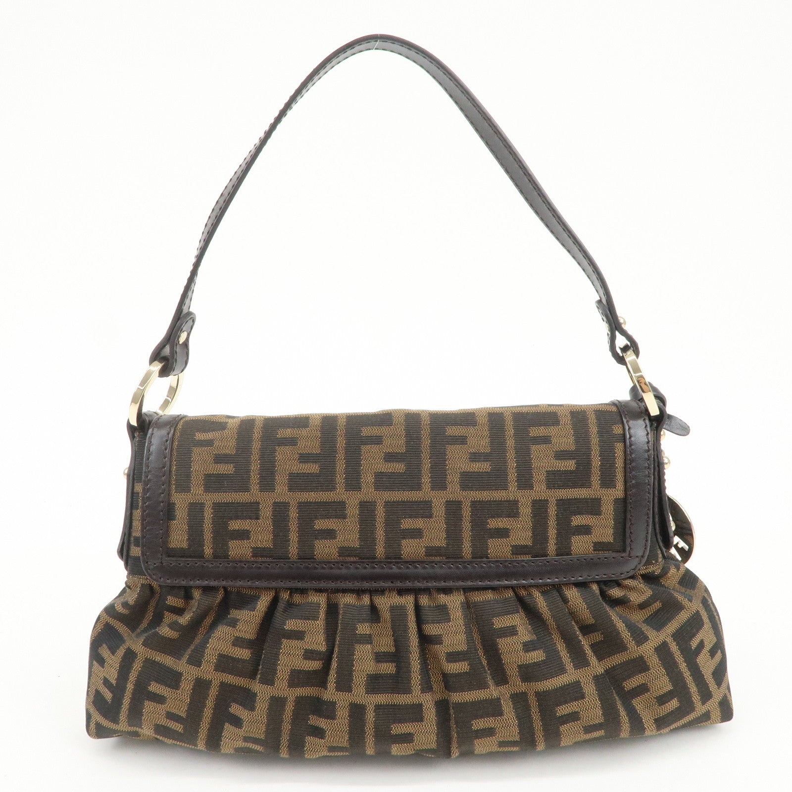 FENDI Zucca Canvas Leather Shoulder Bag Hand Bag Brown 8BR445