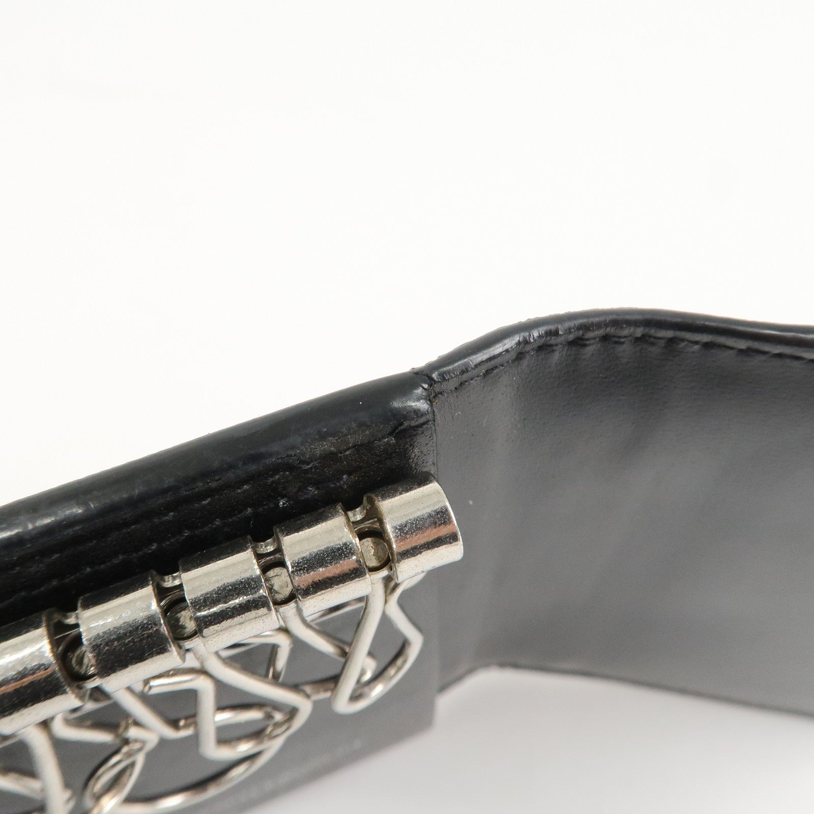 SAINT LAURENT Logo Leather 6 Hook Key Case Black Silver