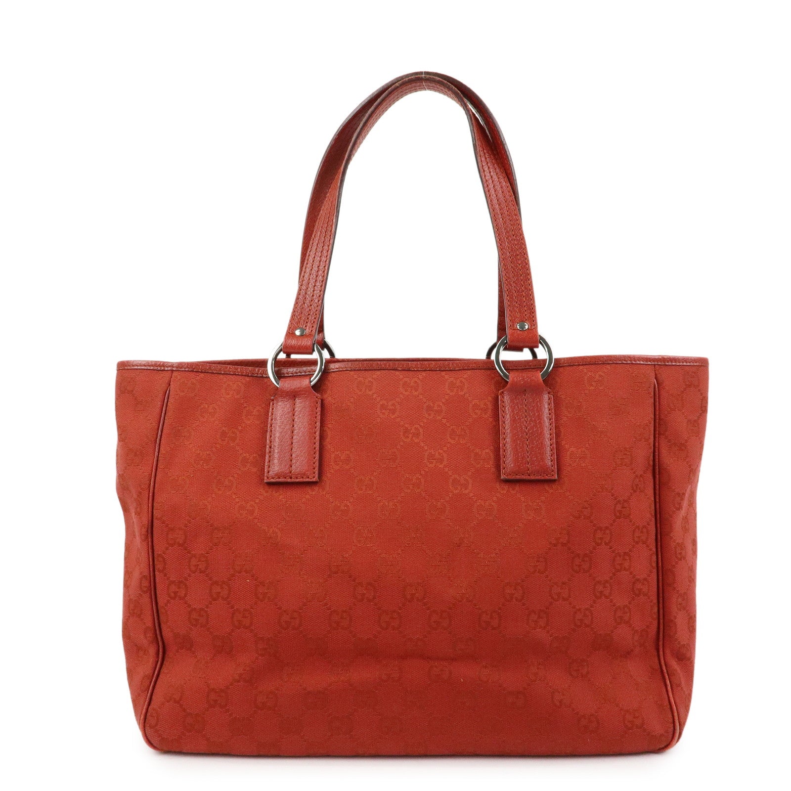 GUCCI GG Canvas Leather Tote Bag Hand Bag Shoulder Bag Red 113017