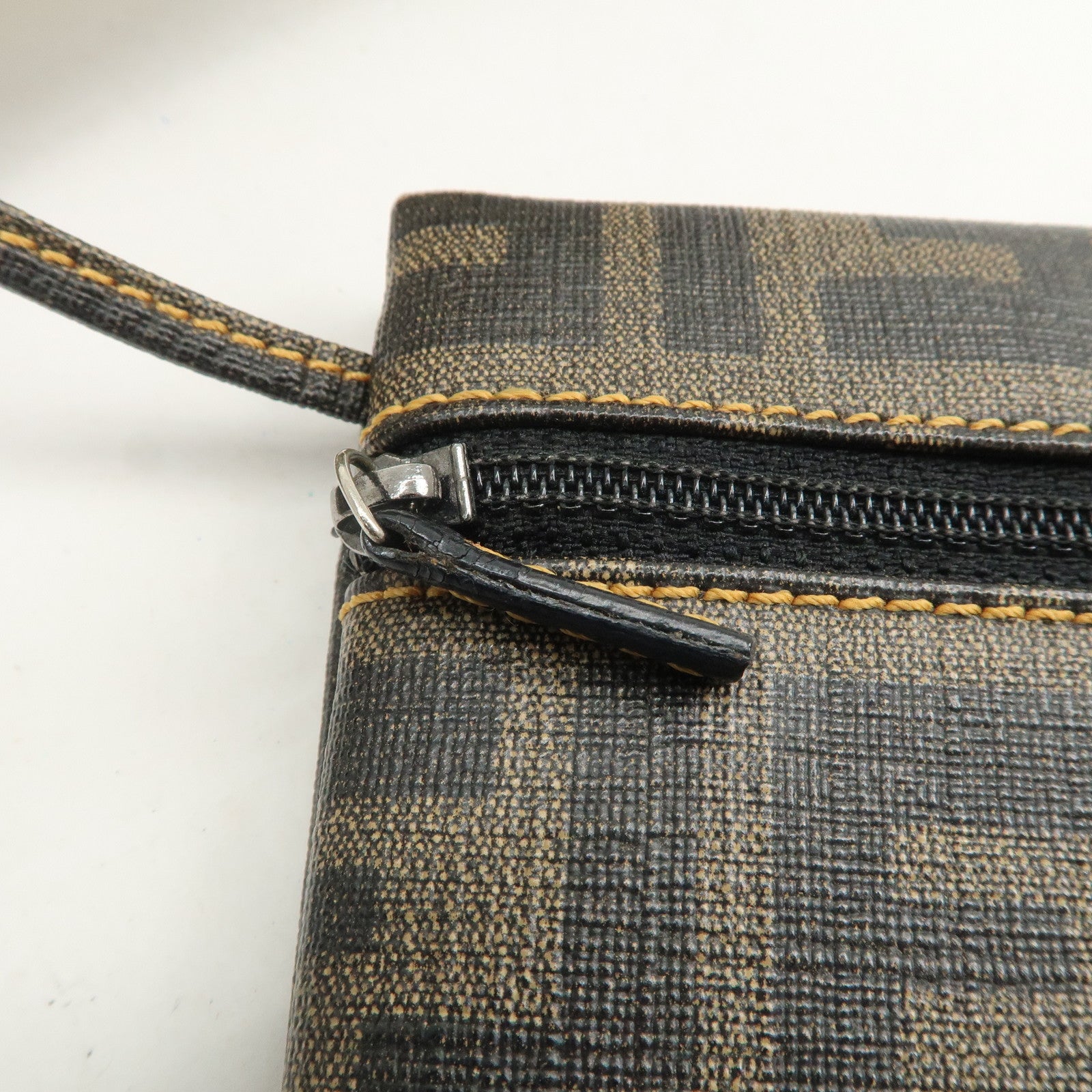 FENDI Zucca Nylon PVC Canvas Hand Bag Tote Bag Brown Black 8BH134