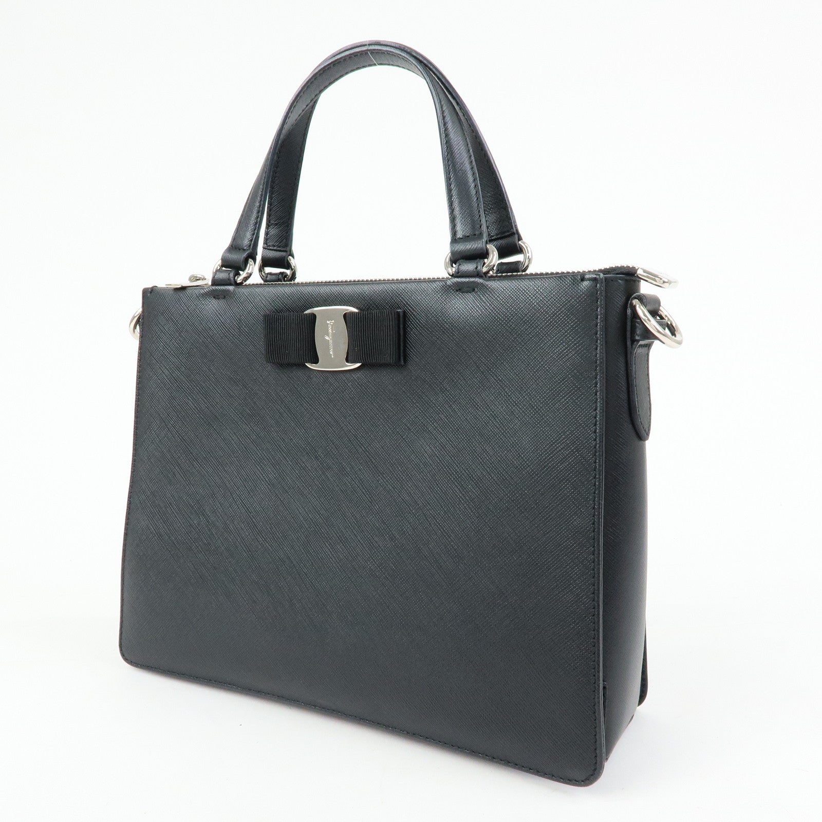 Ferragamo Vara Ribbon Leather 2Way Bag Hand Bag Black