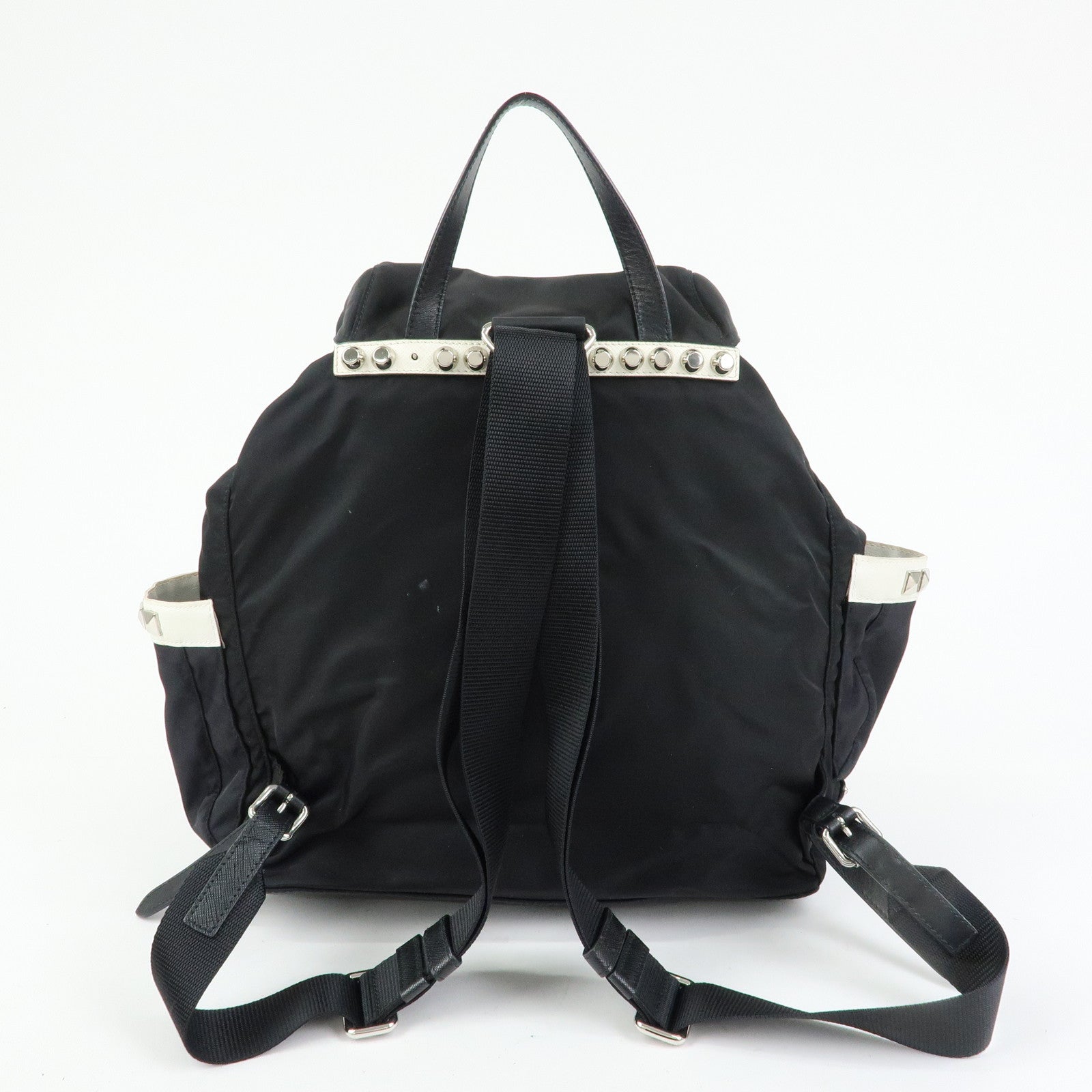 PRADA Triangle Logo Nylon Studs Backpack Rucksack Black 1BZ811