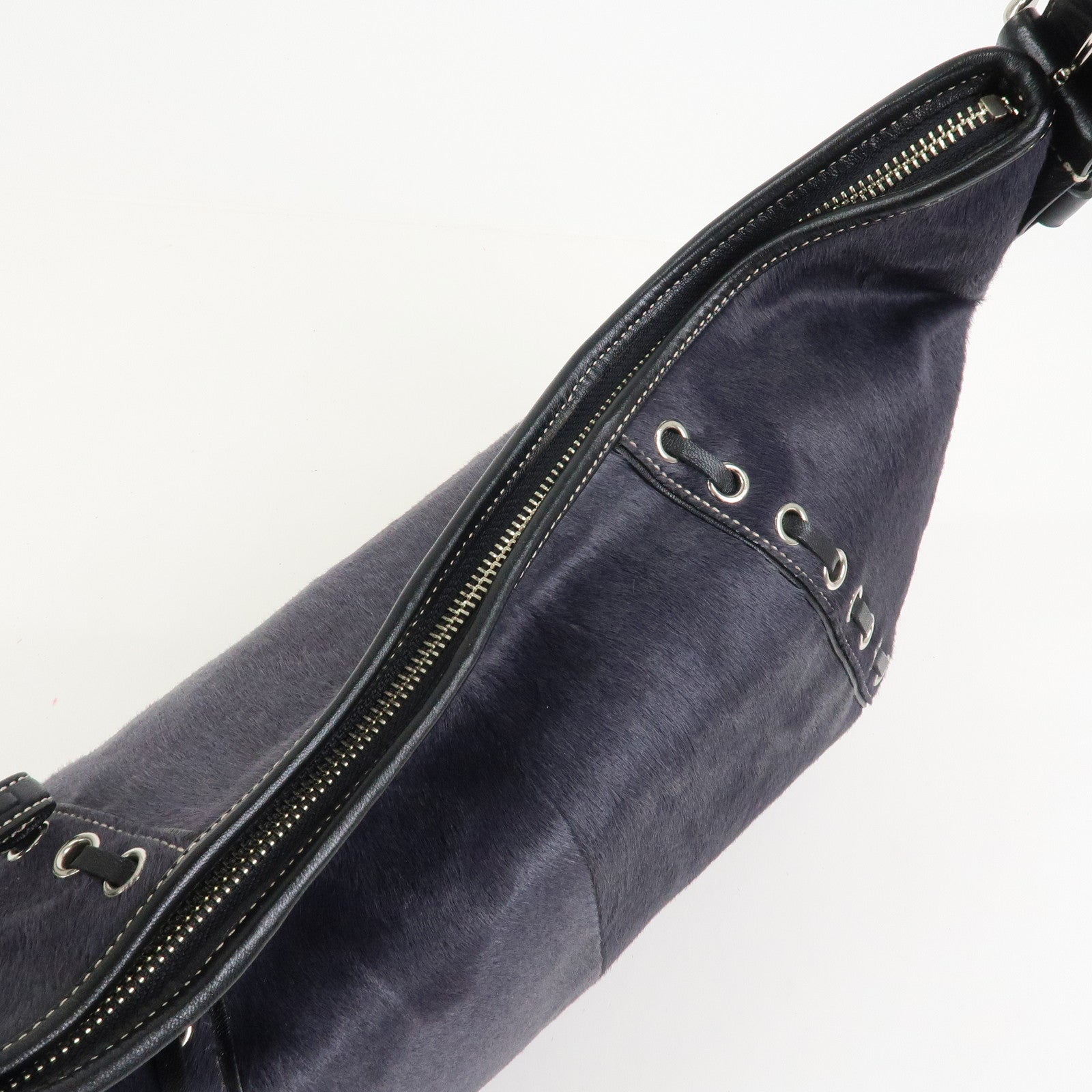 COACH Logo Unborn Calf Leather Shoulder Bag Hand Bag Black