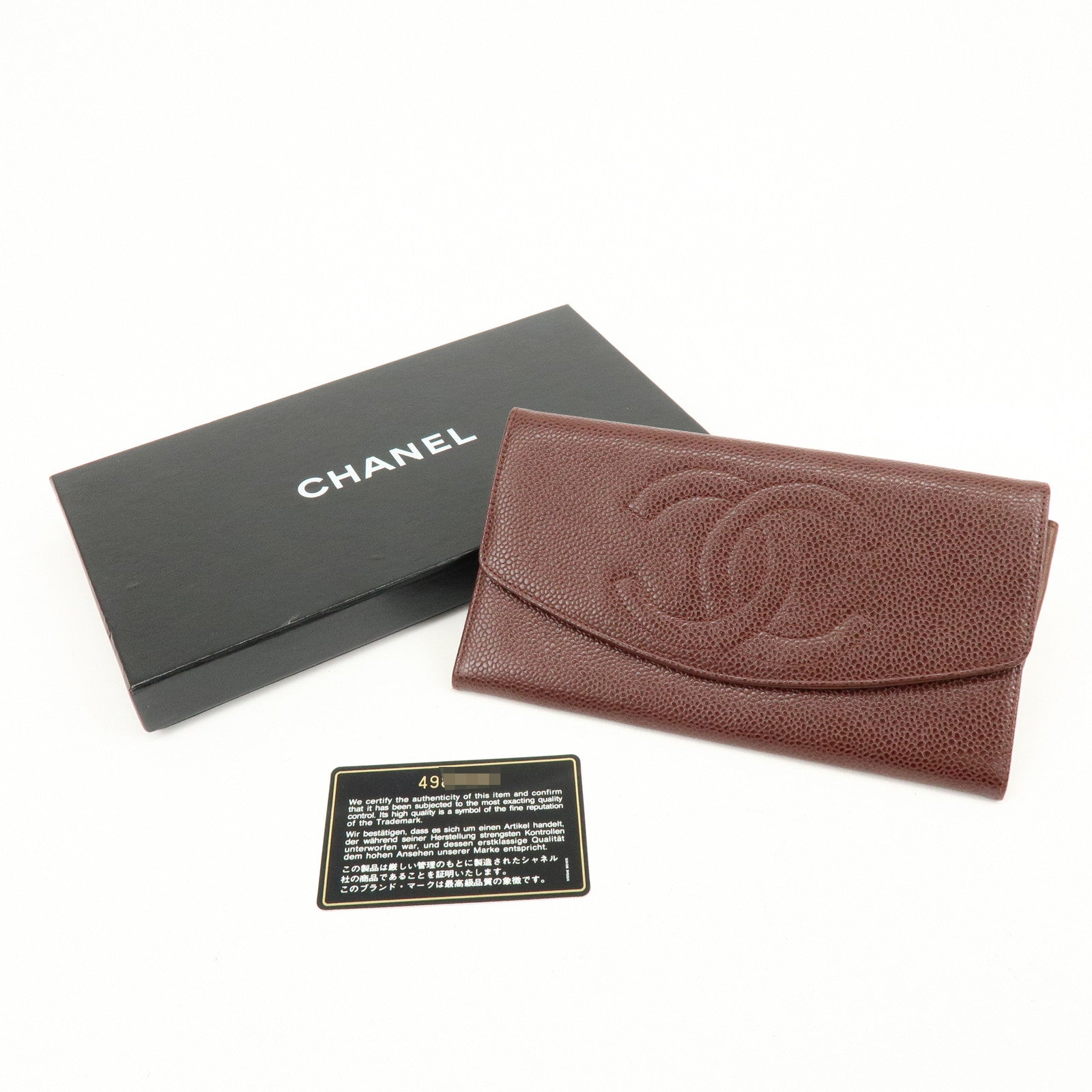 CHANEL COCO Mark Caviarskin Bi-fold Long Wallet Brown