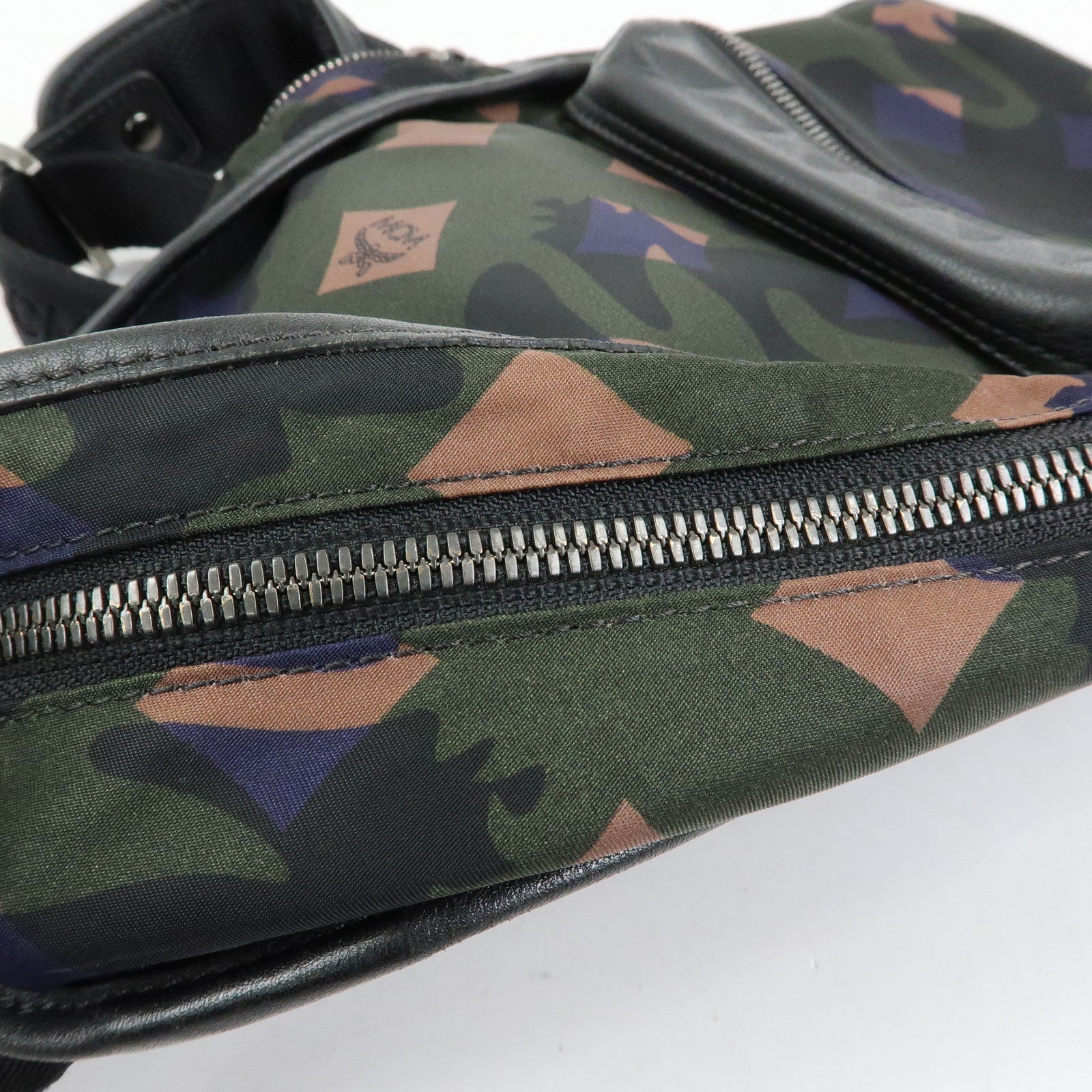 MCM Logo Nylon Leather Cross Body Bag Shoulder Bag Dark Green Black