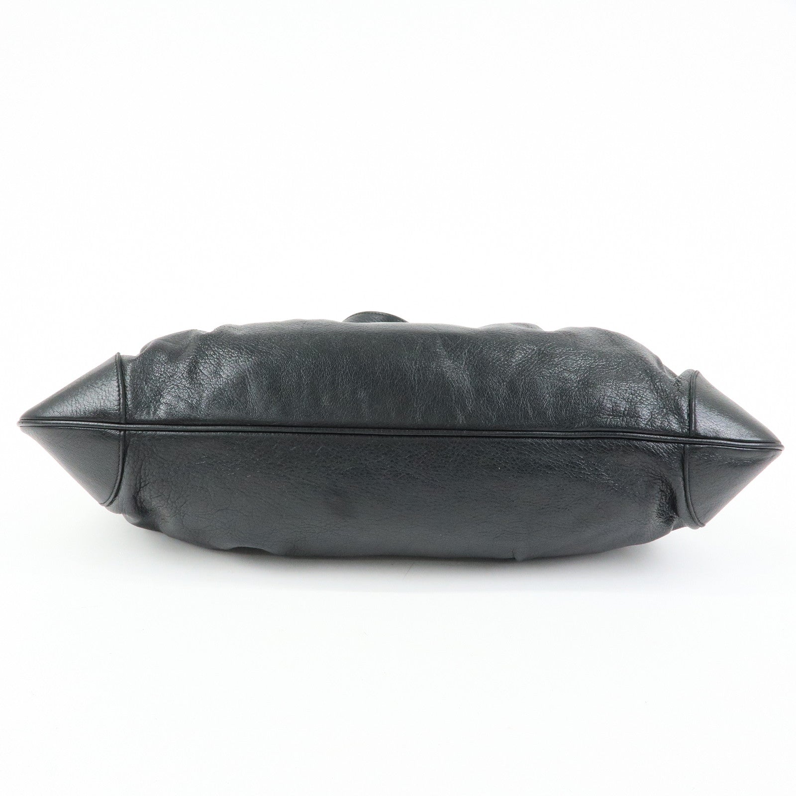 Ferragamo Gancini Leather Wood Shoulder Bag Hand Bag Black Brown