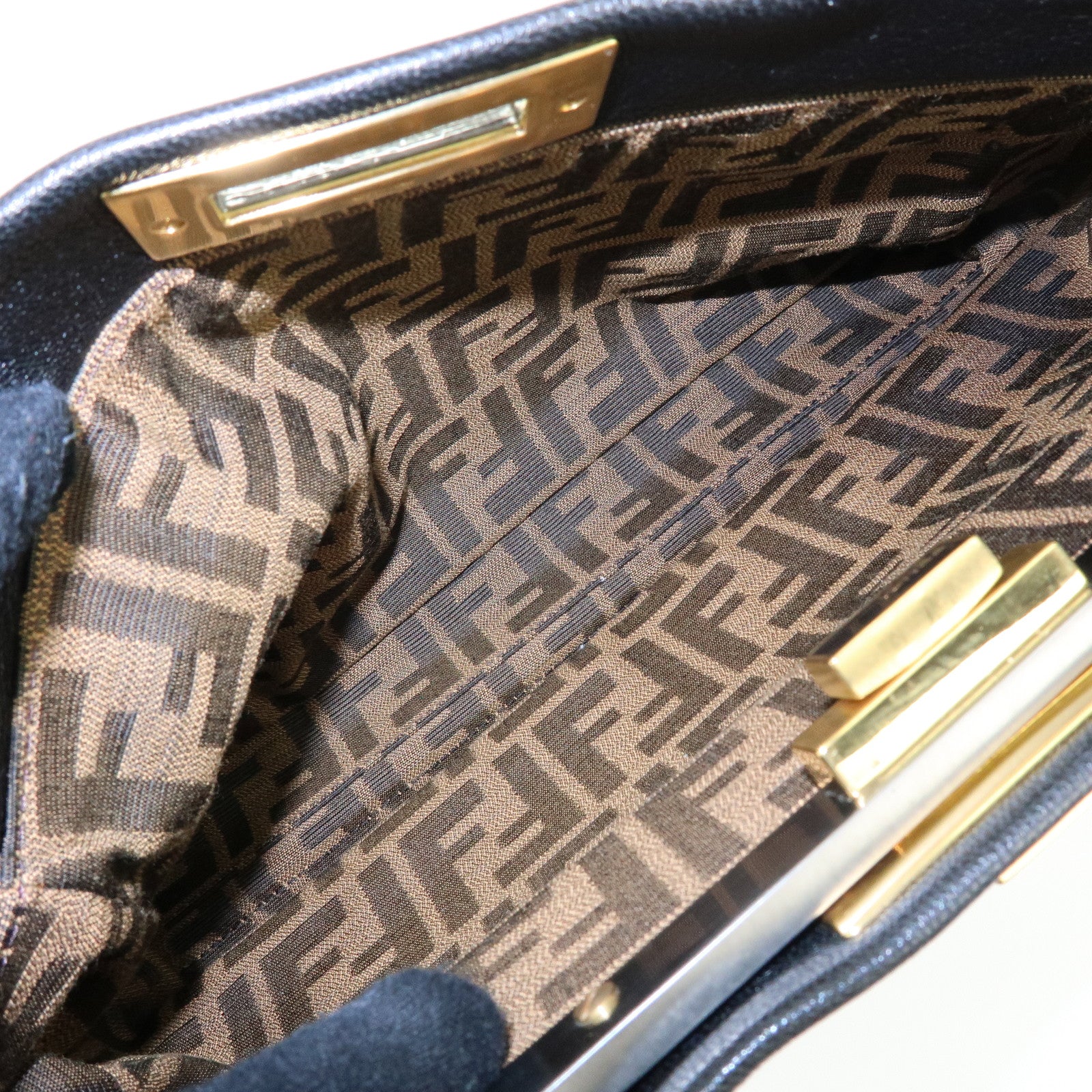 FENDI Peekaboo Leather 2Way Bag Hand Bag Shoulder Bag Black 8BN211