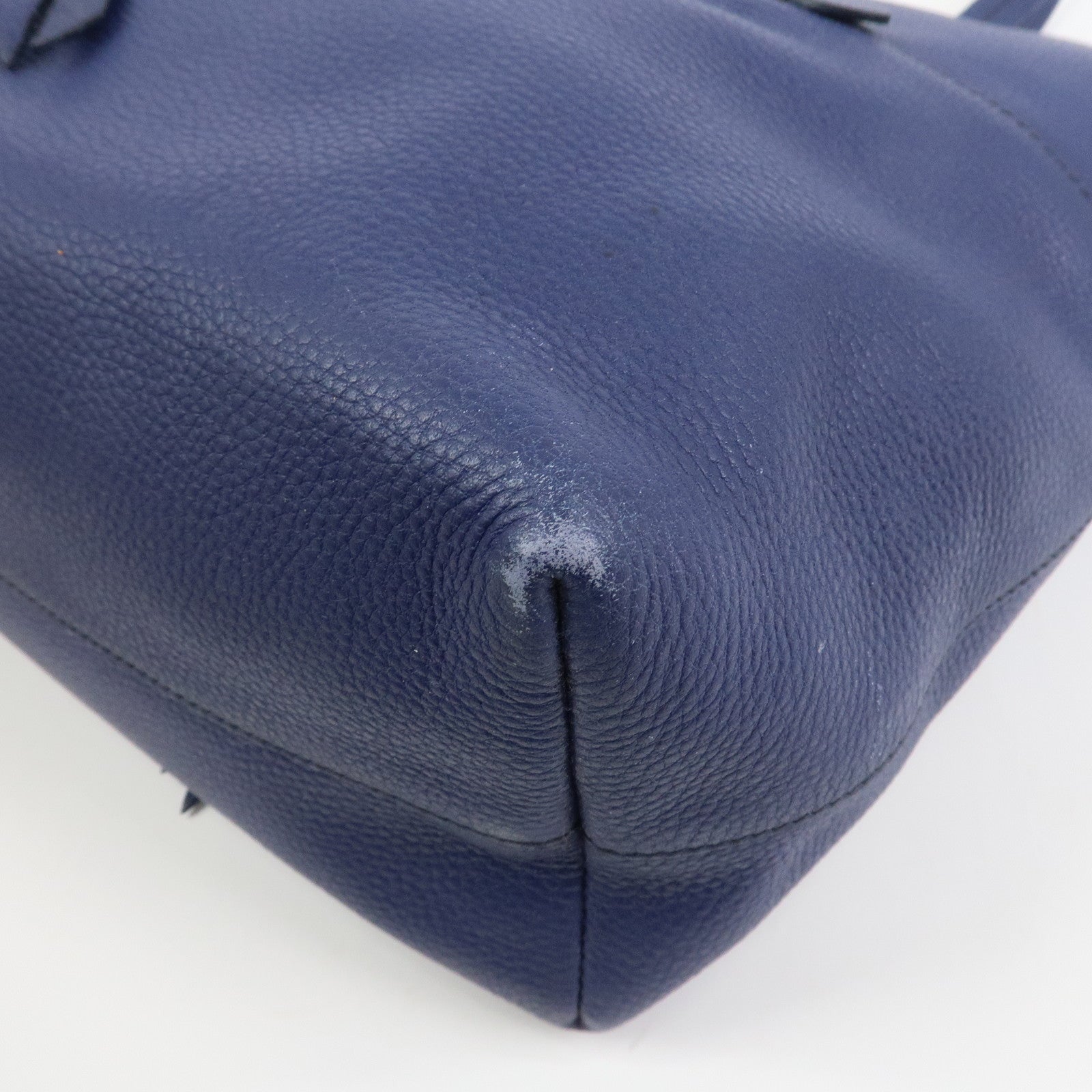 MIU MIU Logo Madras Leather Tote Bag Shoulder Bag Hand Bag Blue