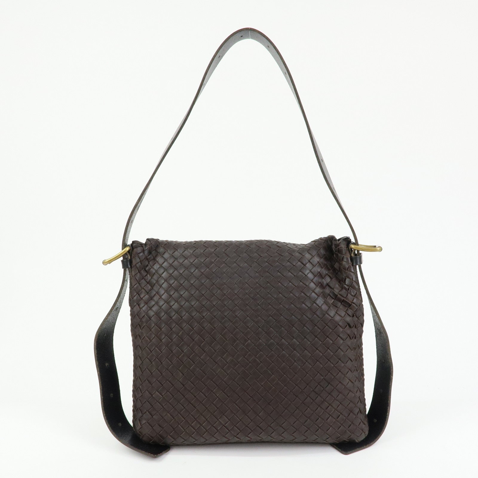 BOTTEGA VENETA Intrecciato Leather Shoulder Bag Dark Brown 163971