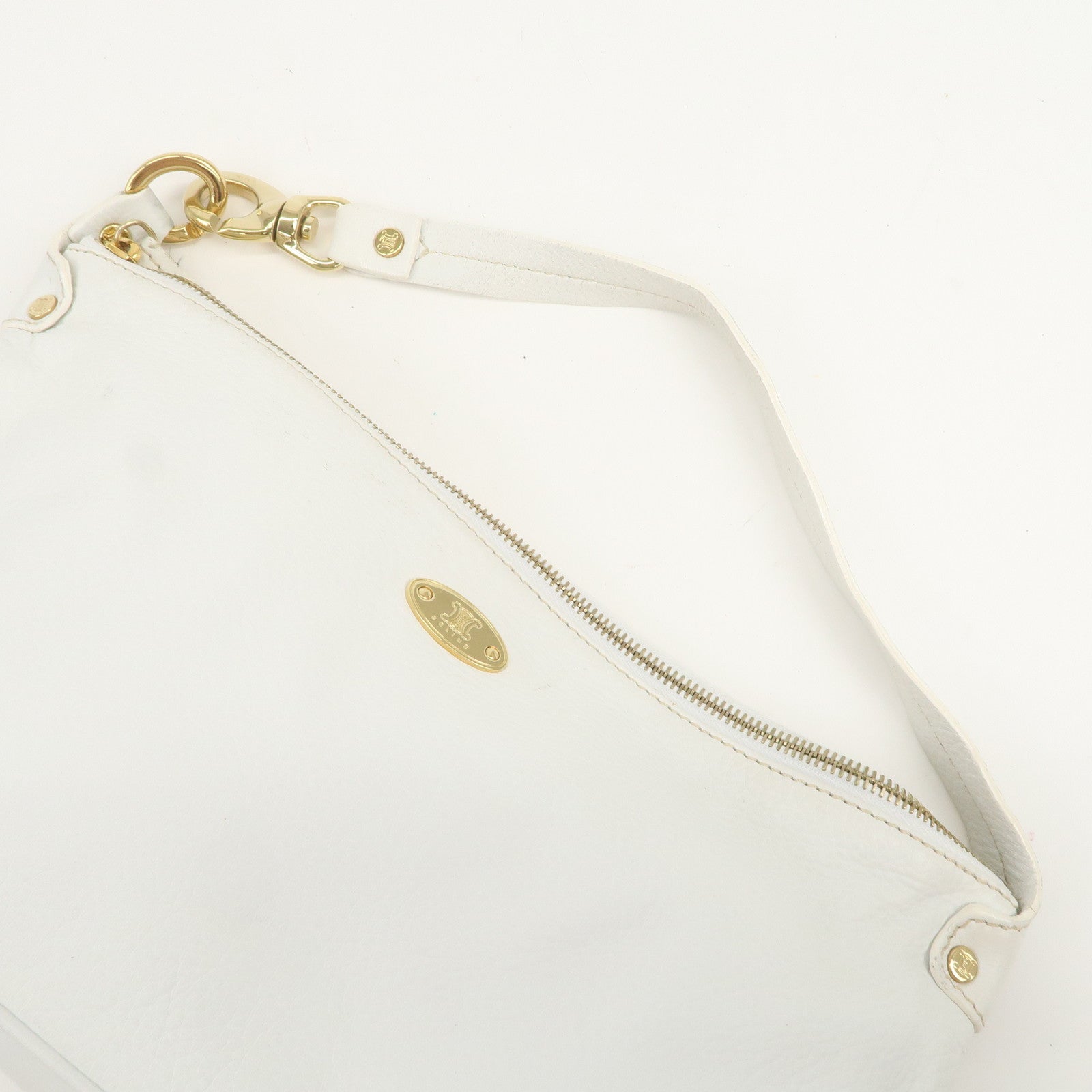 CELINE Macadam Logo Leather Shoulder Bag Hand Bag White