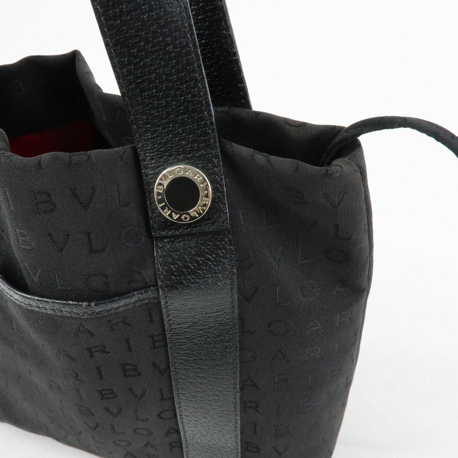 BVLGARI Logo Mania Canvas Leather Tote Bag Hand Bag Black