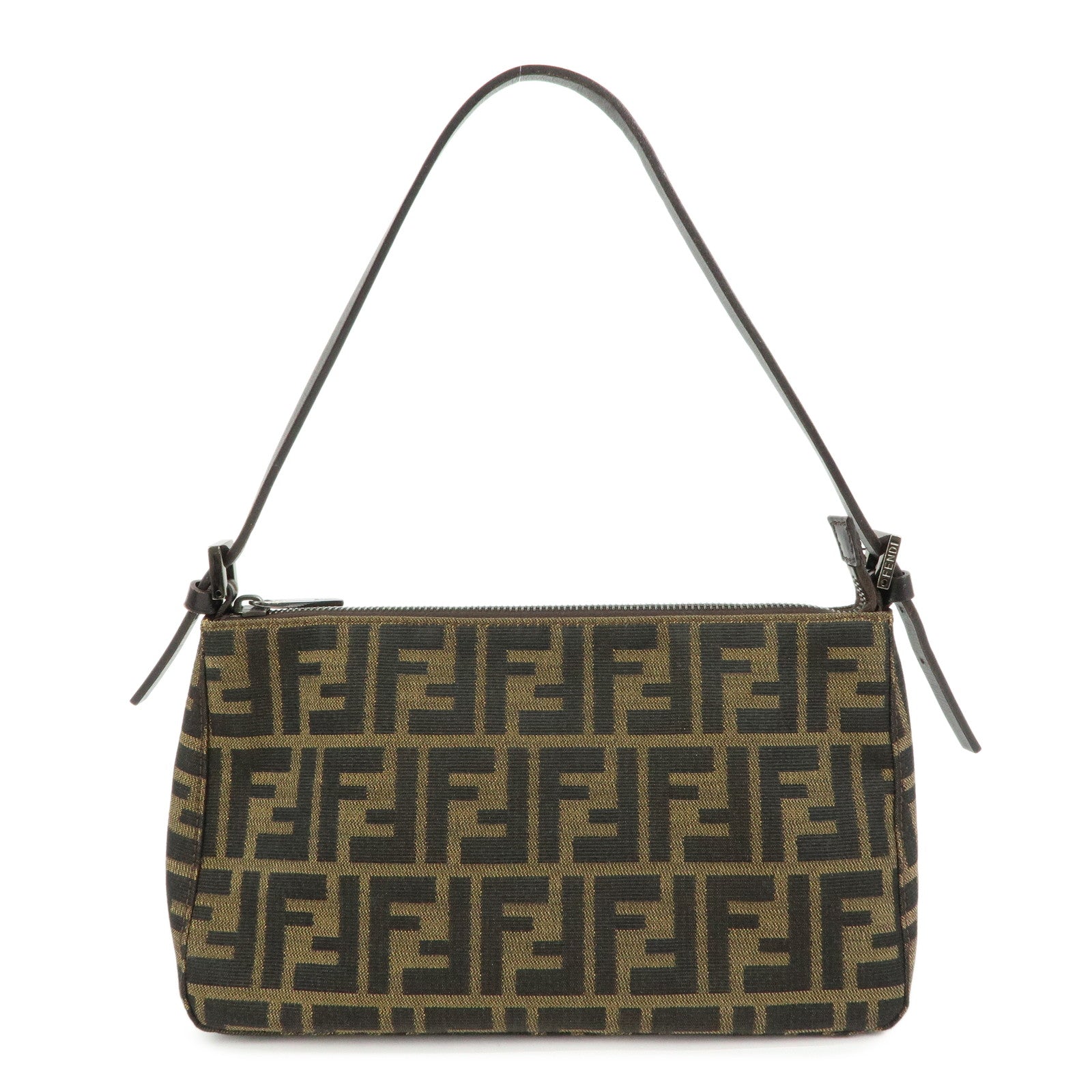 FENDI Zucca Canvas Leather Hand Bag Shoulder Bag Brown 8BR156