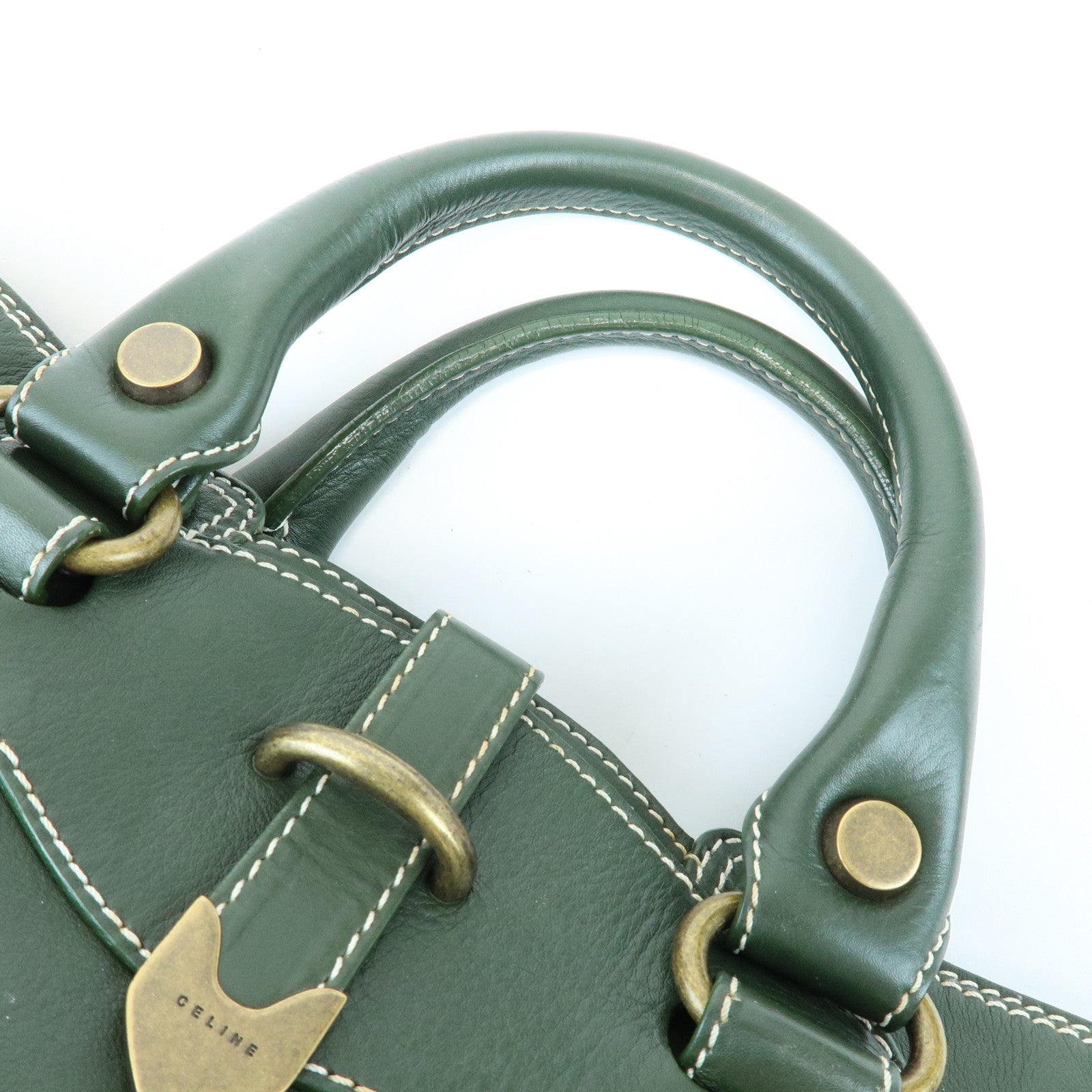 CELINE Boogie Bag Leather Hand Bag Tote Bag Dark Green